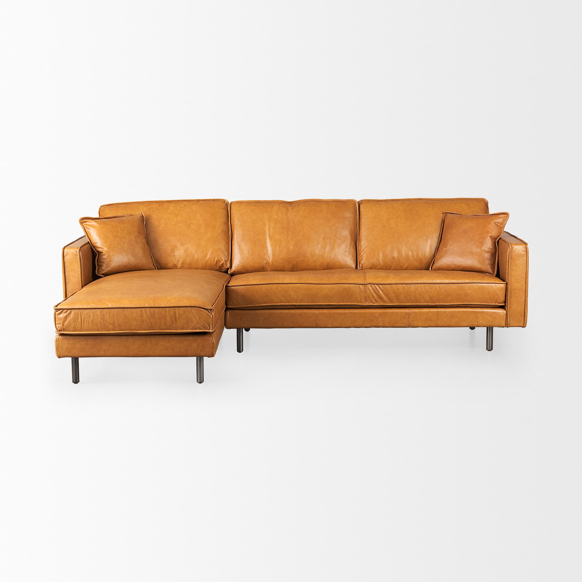 D'Arcy 111"L x 70"D x 33"H Tan Leather Left Chaise Sectional — product photograph