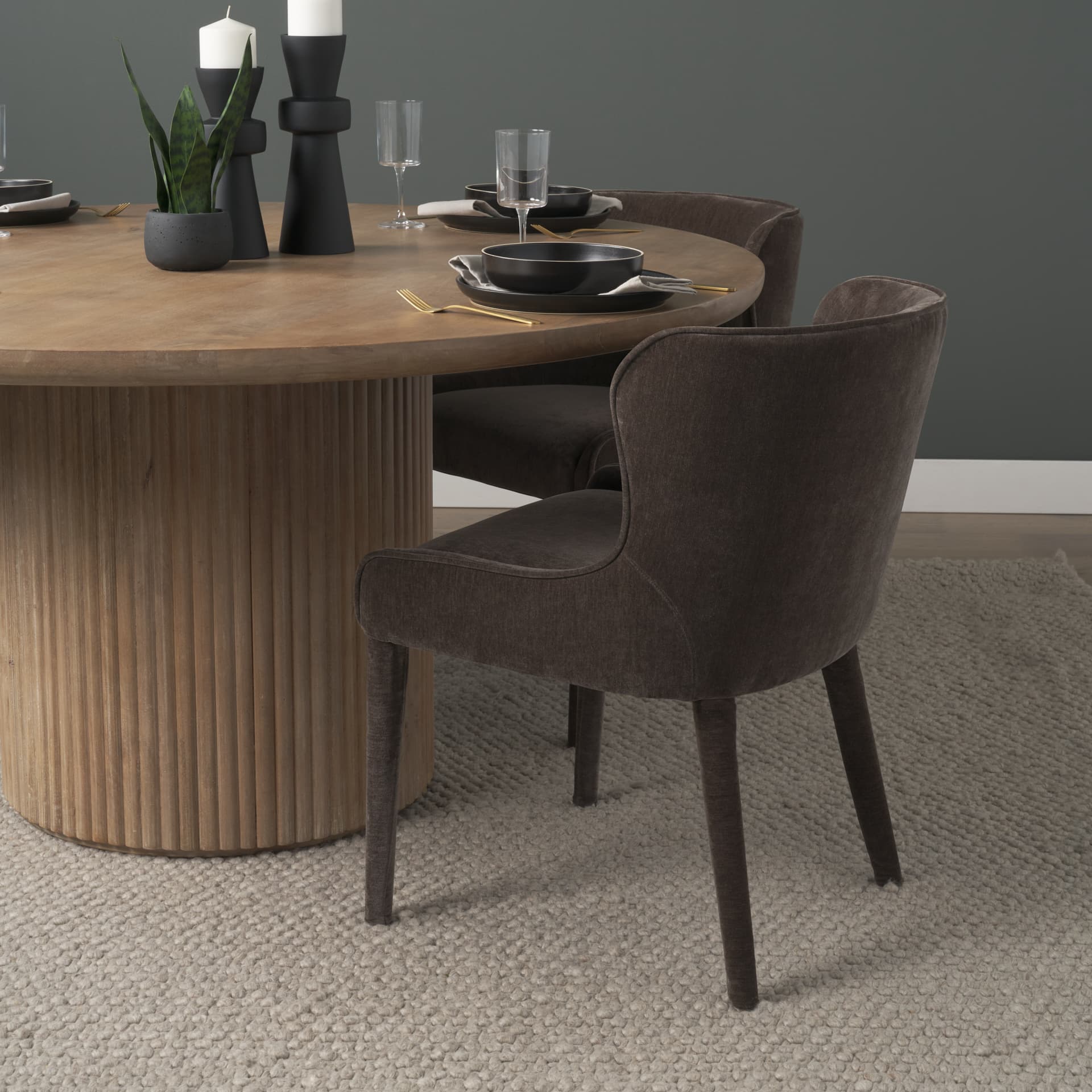 Nolan Wingback Dining Side Chair | Charcoal Chenille w/ Tapered Wood — product photograph