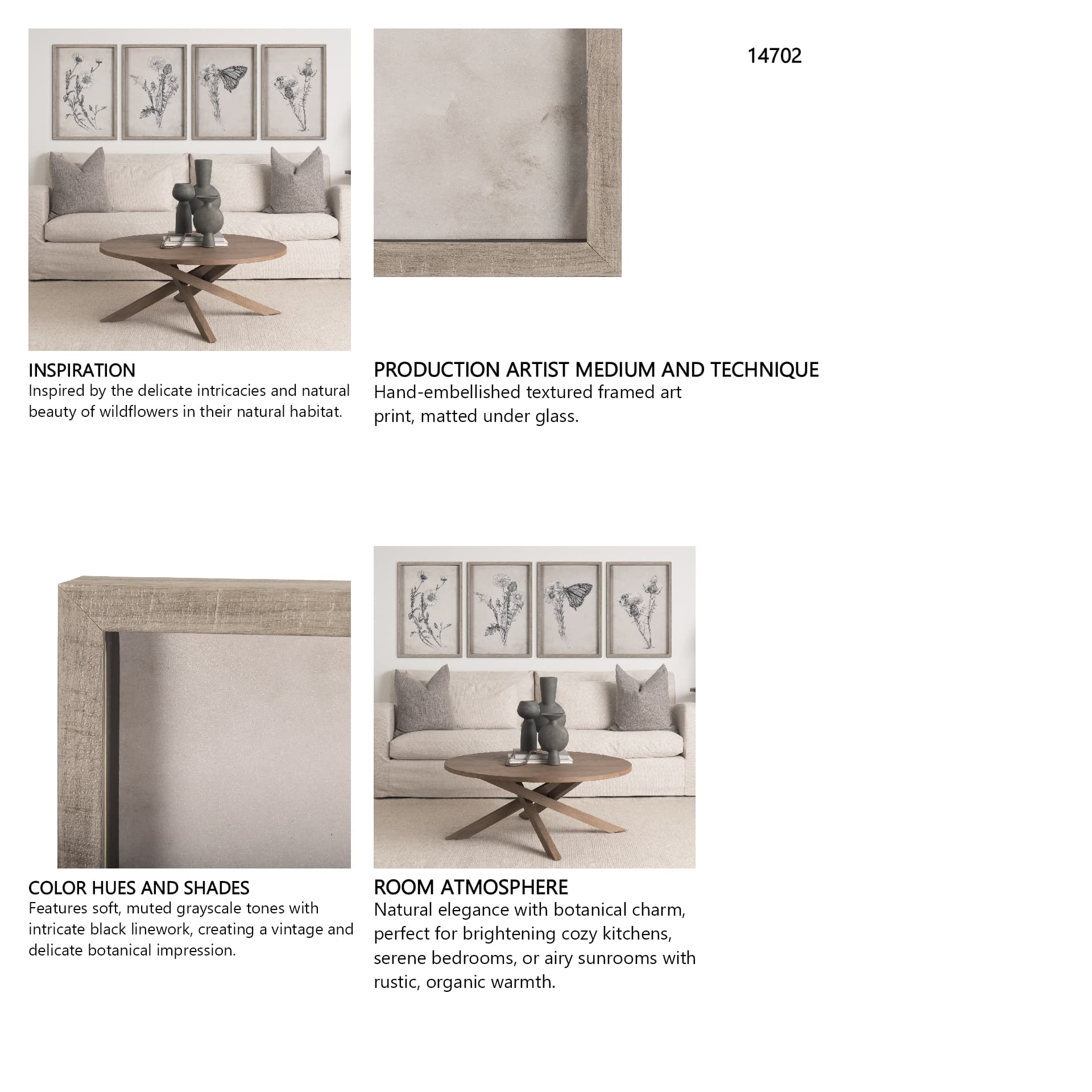 Dandelion Drawing II by Mercana Studio Hand Embellished Textured Framed Art Print Matted under Glass — in a styled room