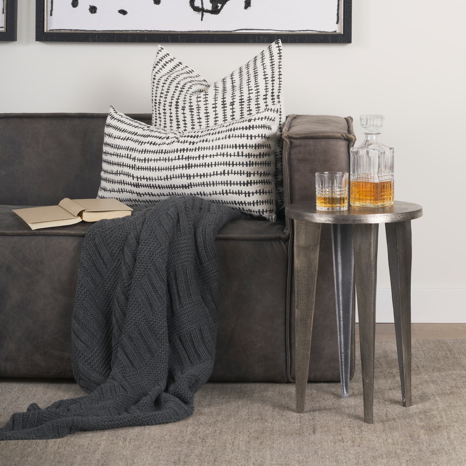 Jenna 22x22 Cream w/ Black Print Linen Square Decorative Pillow Cover — product photograph