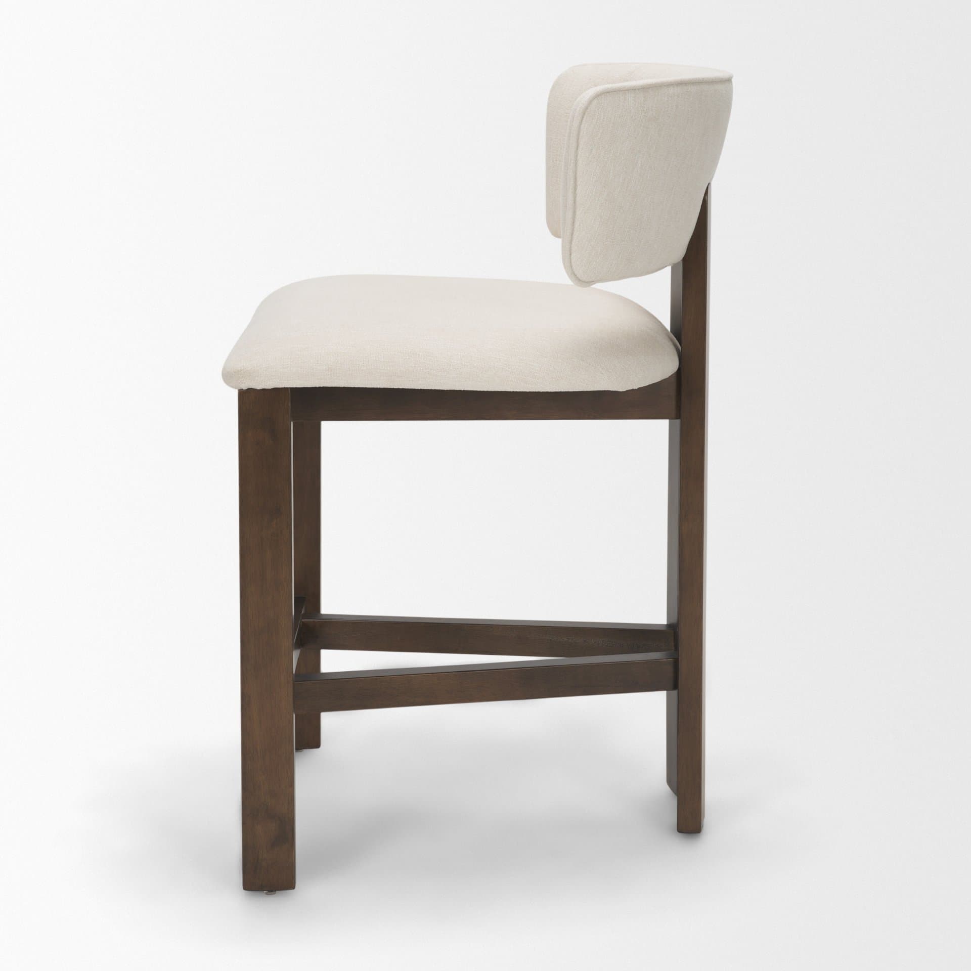 Soho Open Back 35.3in Seat Counter Stool | Cream Fabric w/ Brown Wood — product photograph
