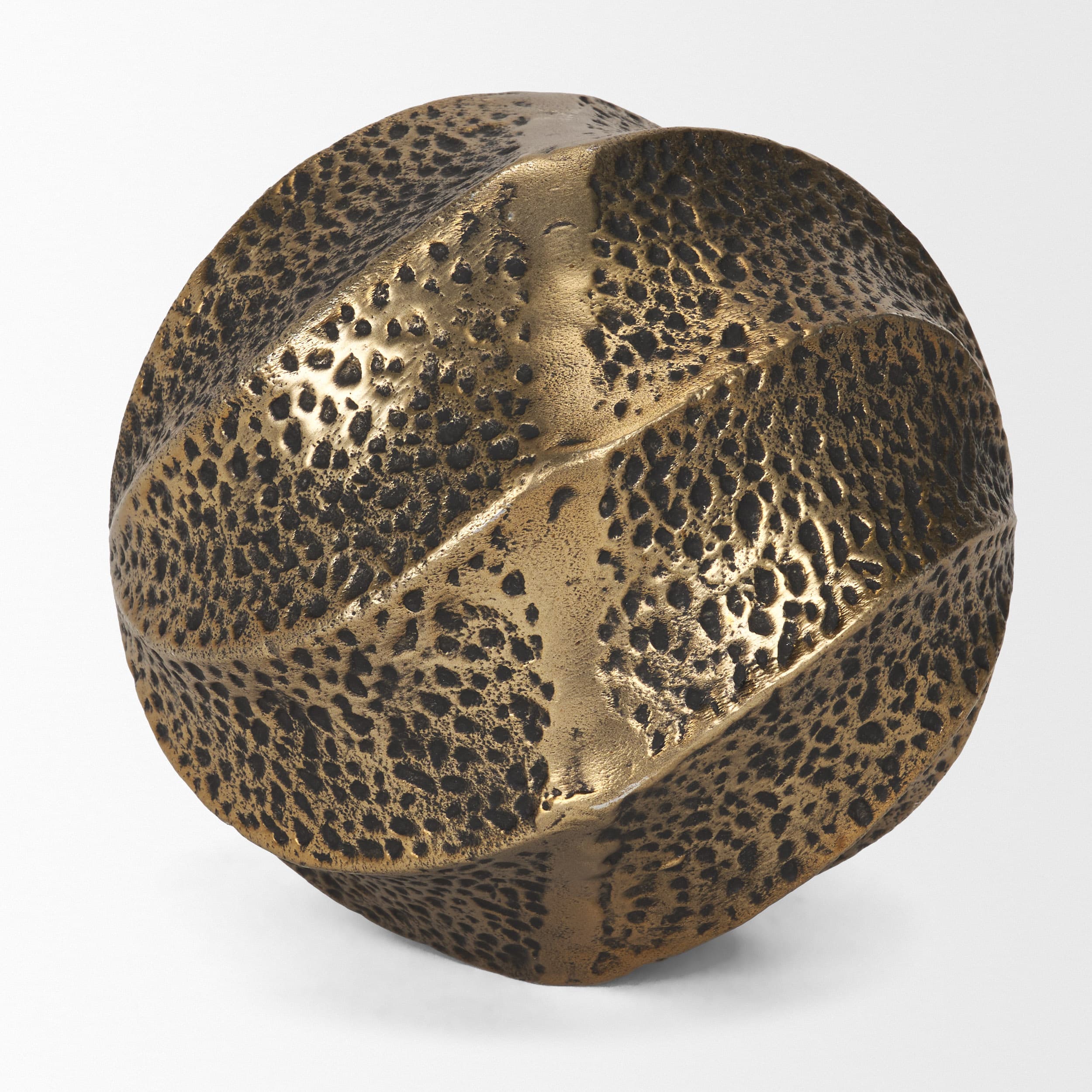 Imani Large Sculptural Textured Antiqued Gold Metal Decorative Orb Object — product photograph