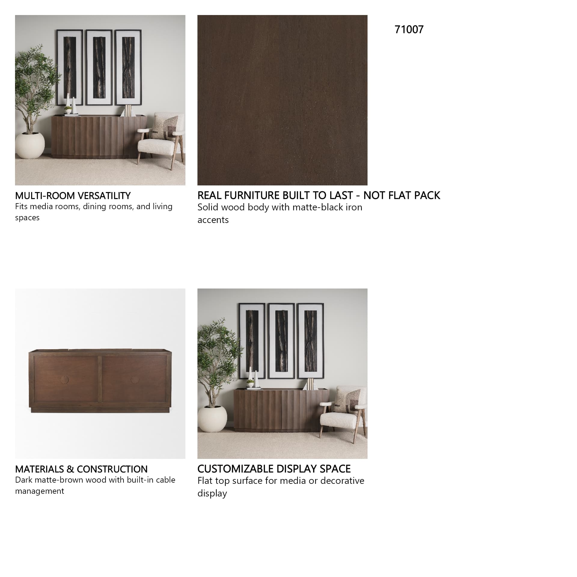 Swanson Dark Brown Wooden Scalloped Sideboard — in a styled room