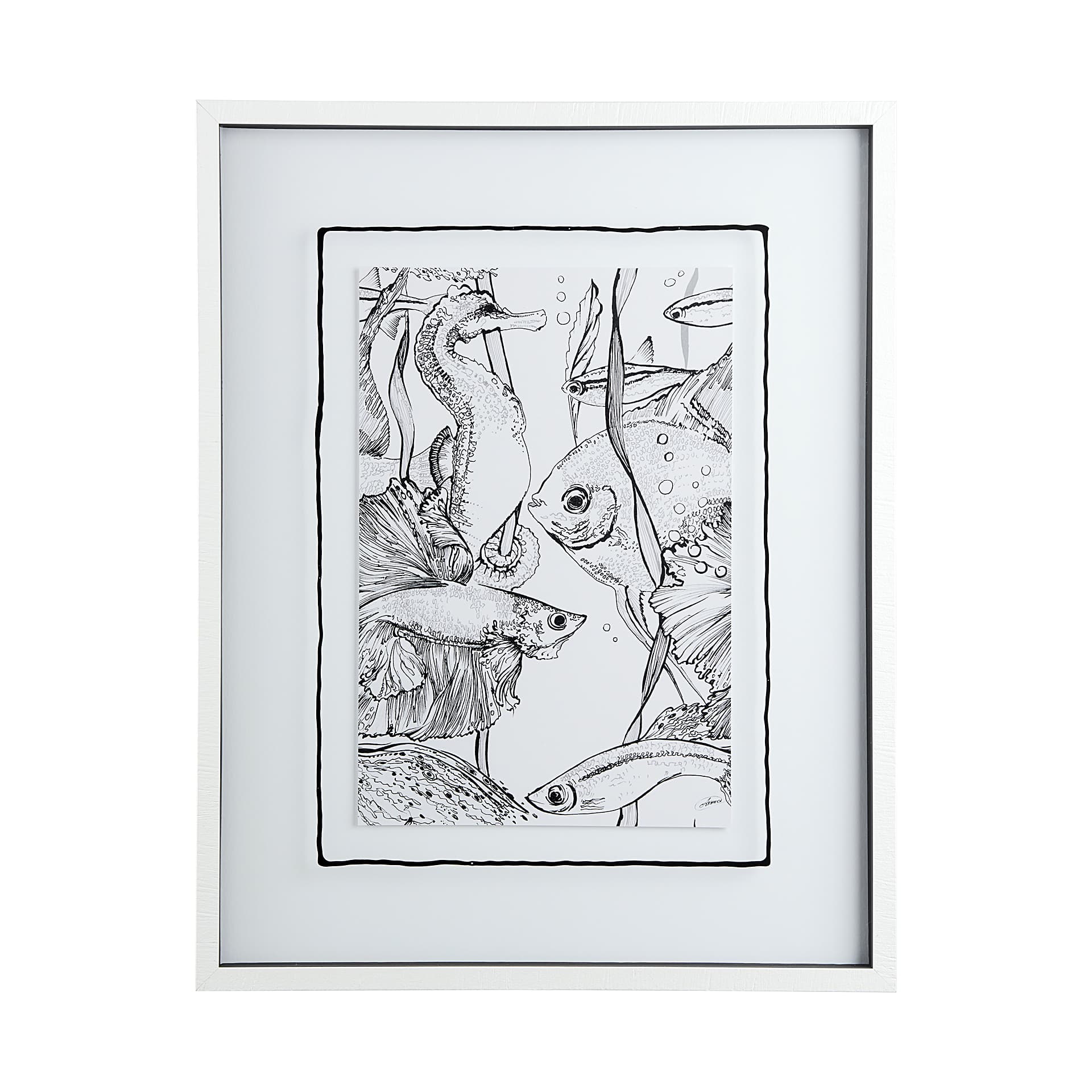 Fish White by Mercana Studio a Hand Embellished Textured Framed Art Print Matted under Glass — product photograph