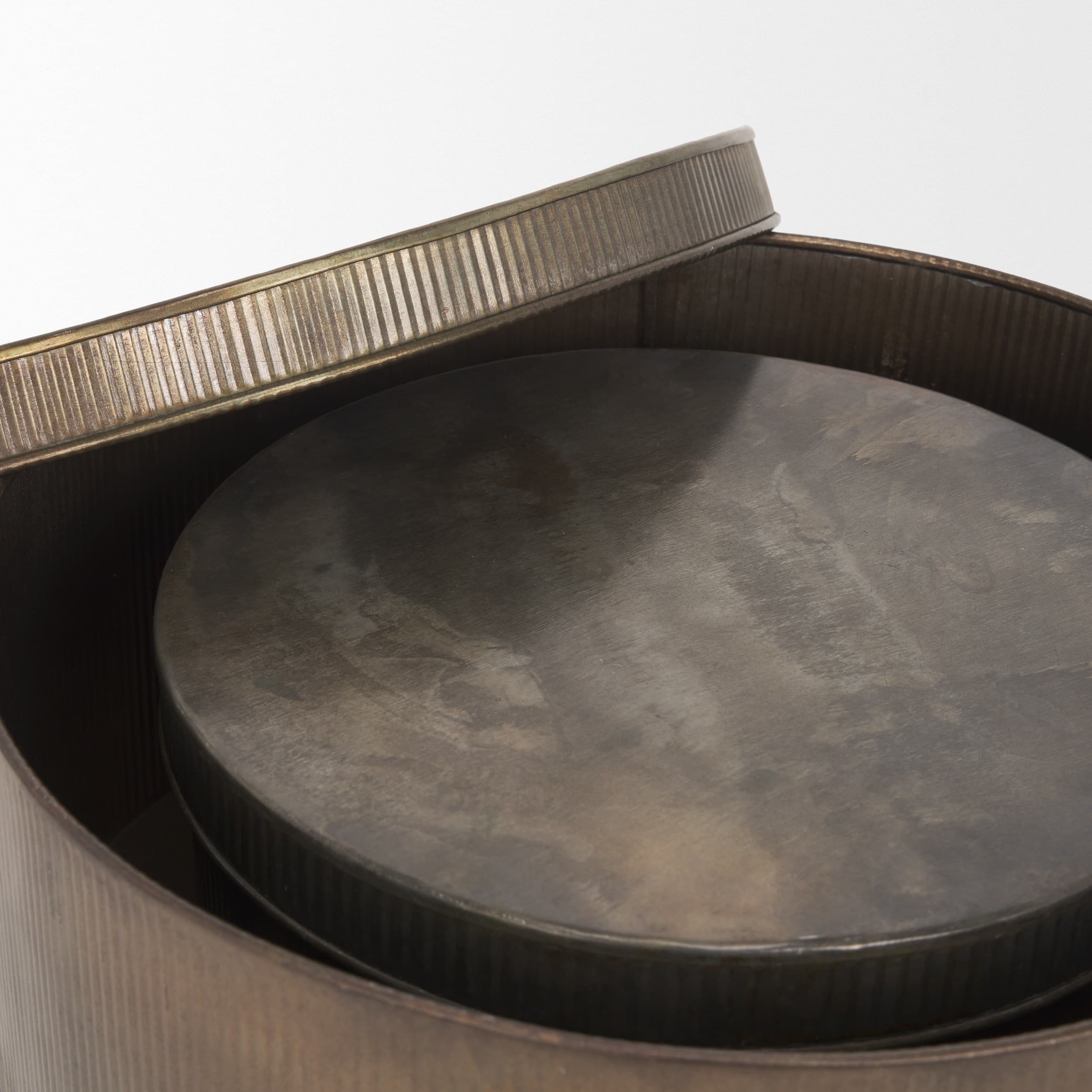 Josephine Round Antique Gold Metal Box (Set of 2) — product photograph