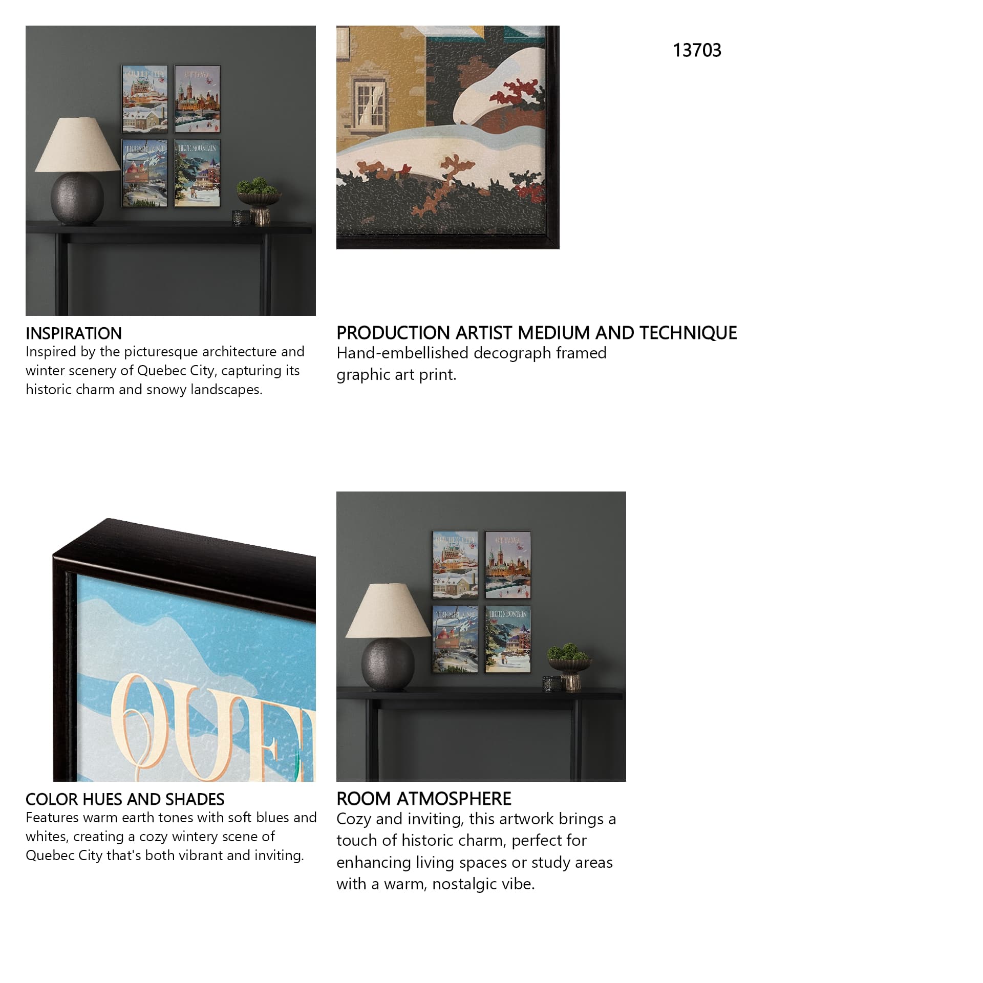 Quebec City Go Canada (SM) by Mercana Studio a Hand Embellished Decograph Framed Art Print — in a styled room