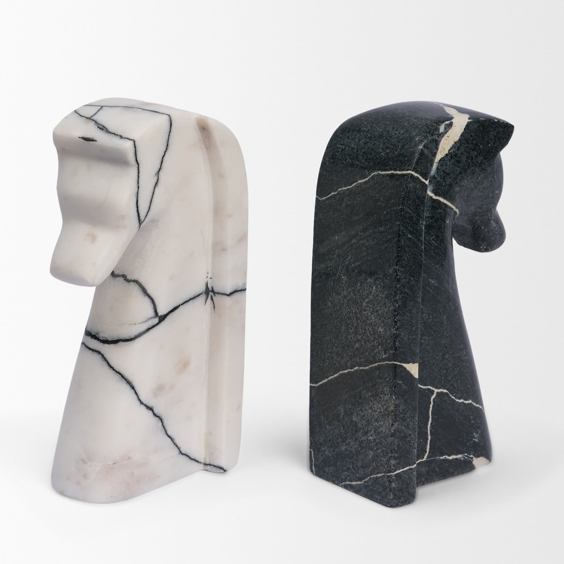 Cavalli Black and White Marble Horse Bookends — product photograph