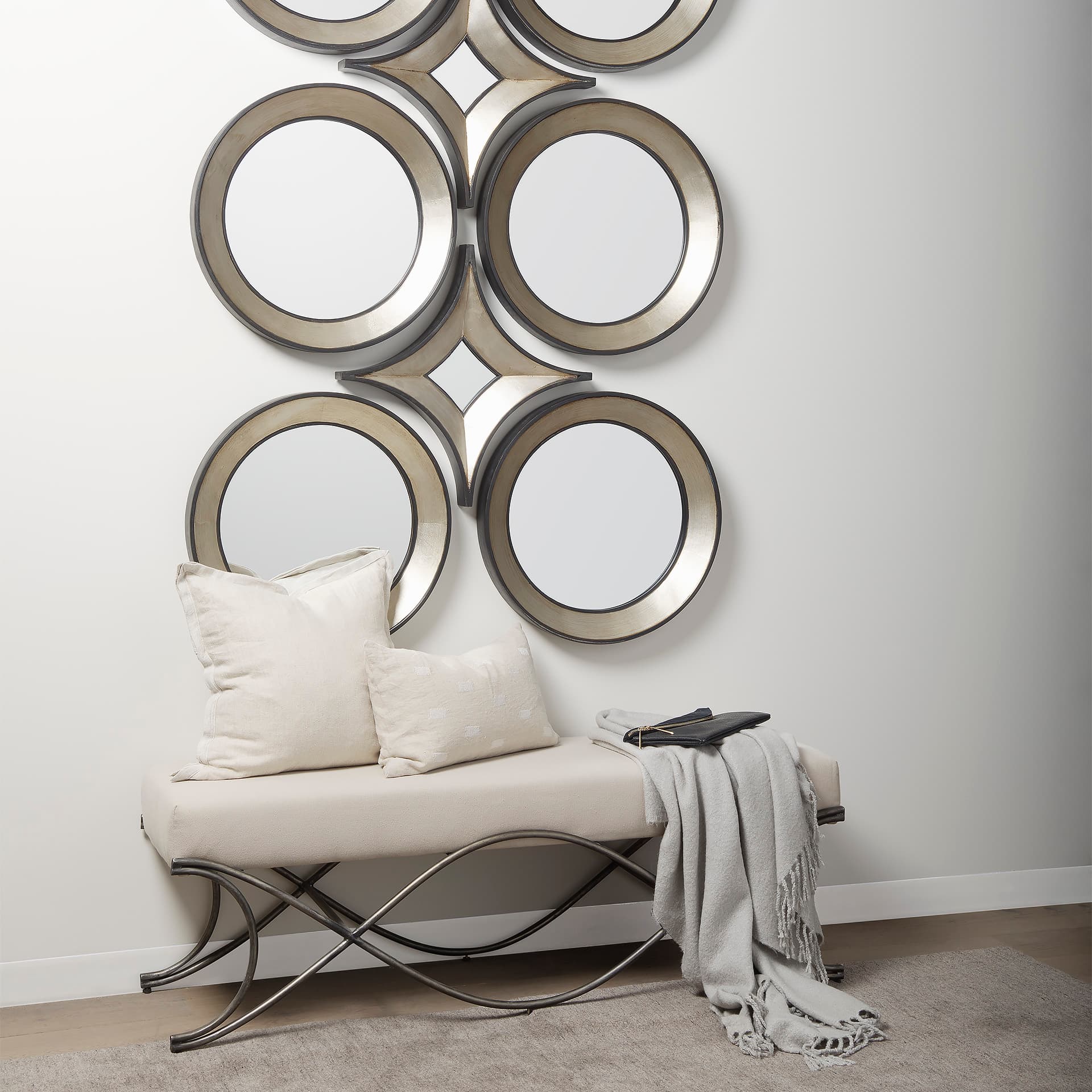 Ovallas 22" Round Champagne Wood Frame Mirror — product photograph