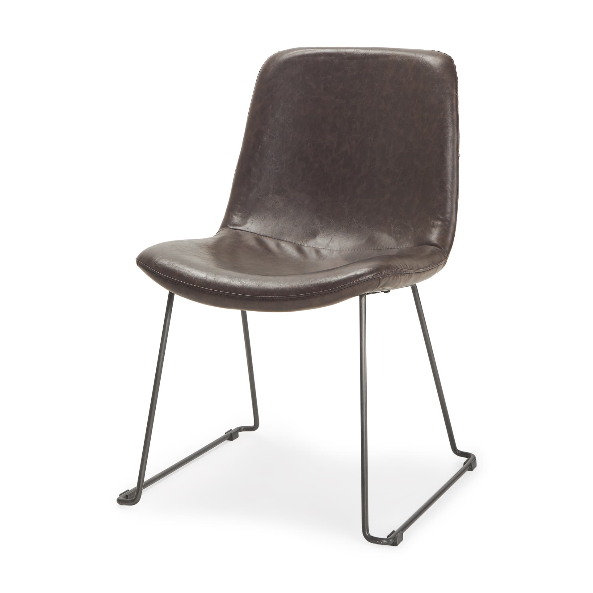 Sawyer Solid Back Dining Side Chair | Dark Brown Faux Leather w/ Iron — product photograph