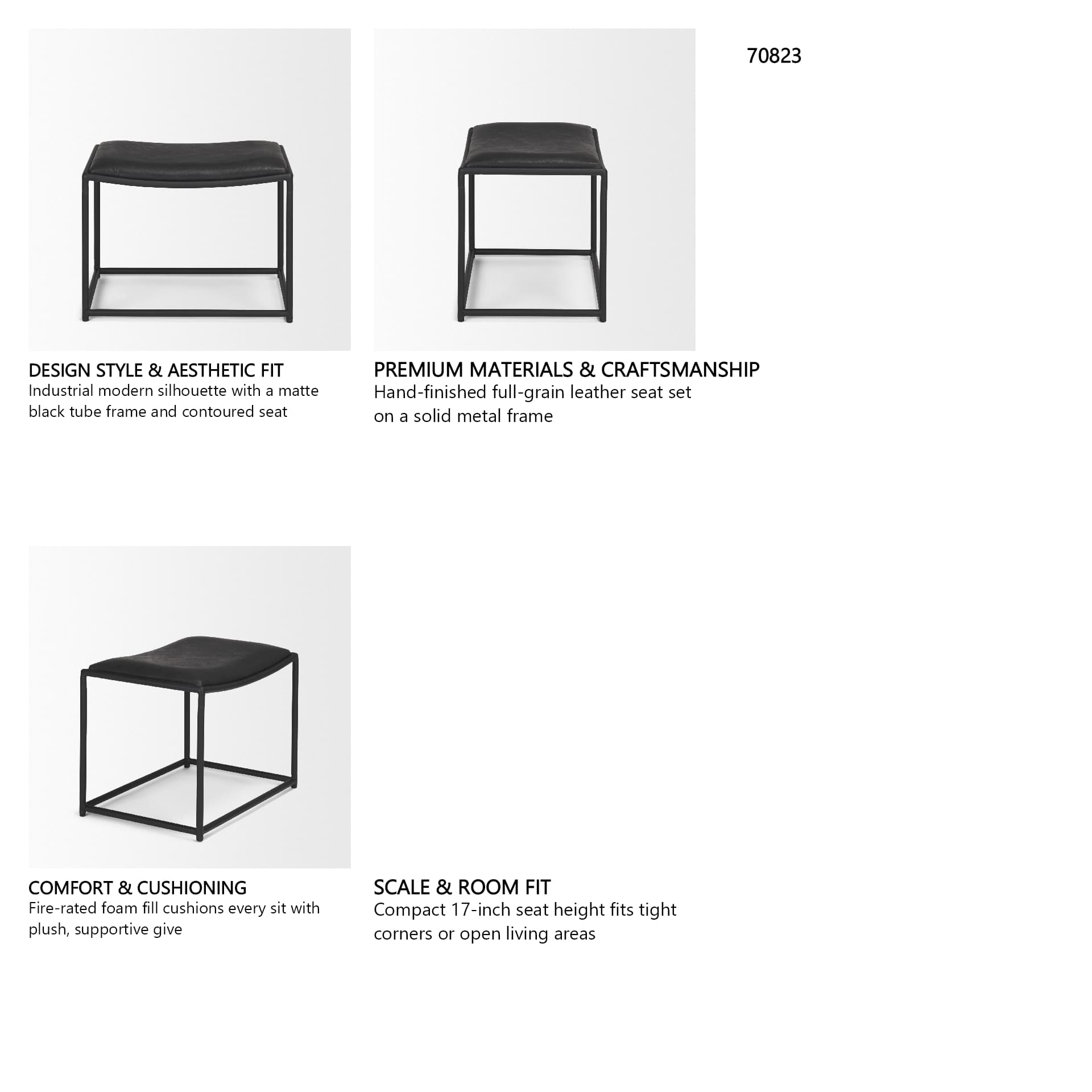 Taniel Black Leather w/ Black Metal Stool — in a styled room