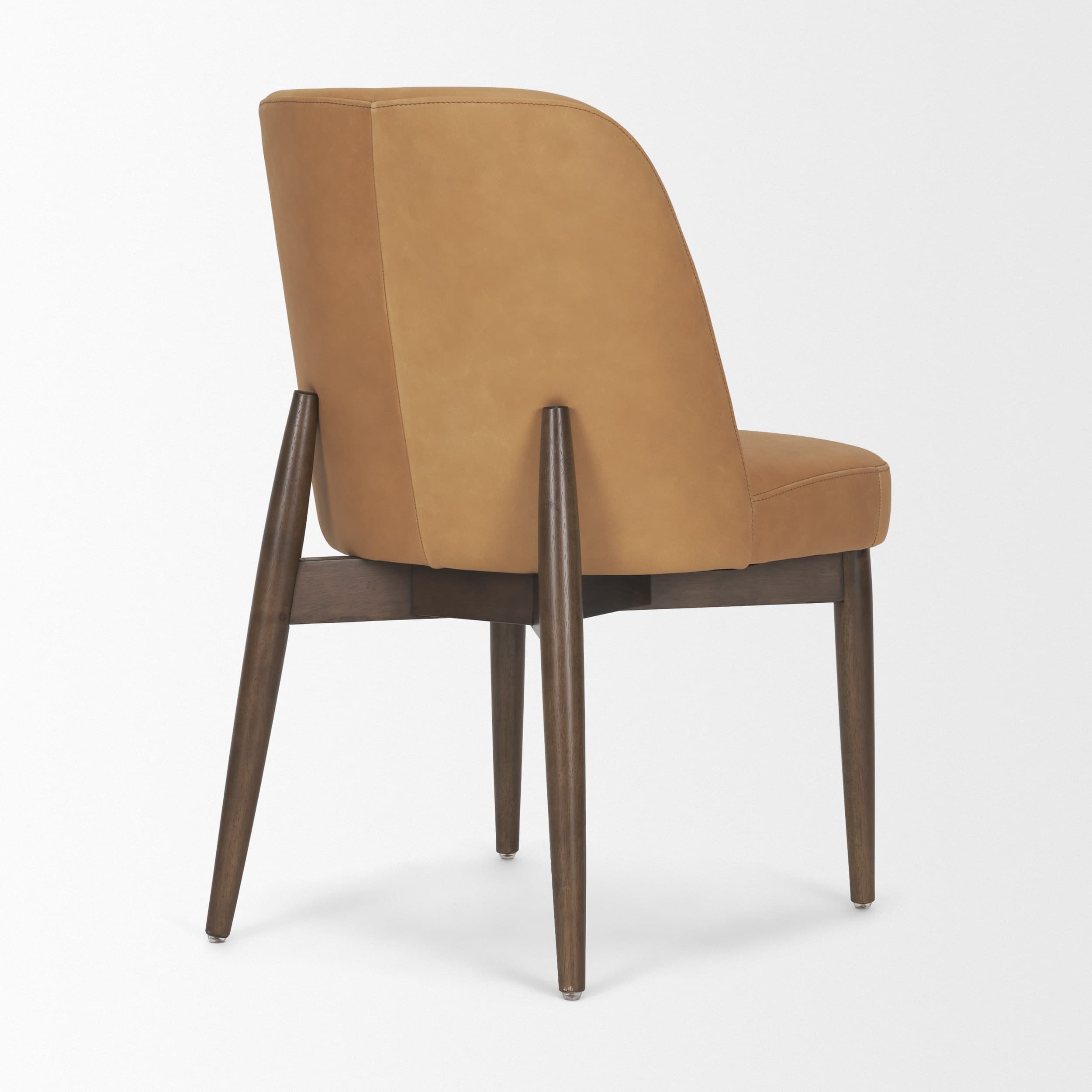 Abbie Curved Back Dining Side Chair | Tan Leather w/ Brown Wood — product photograph