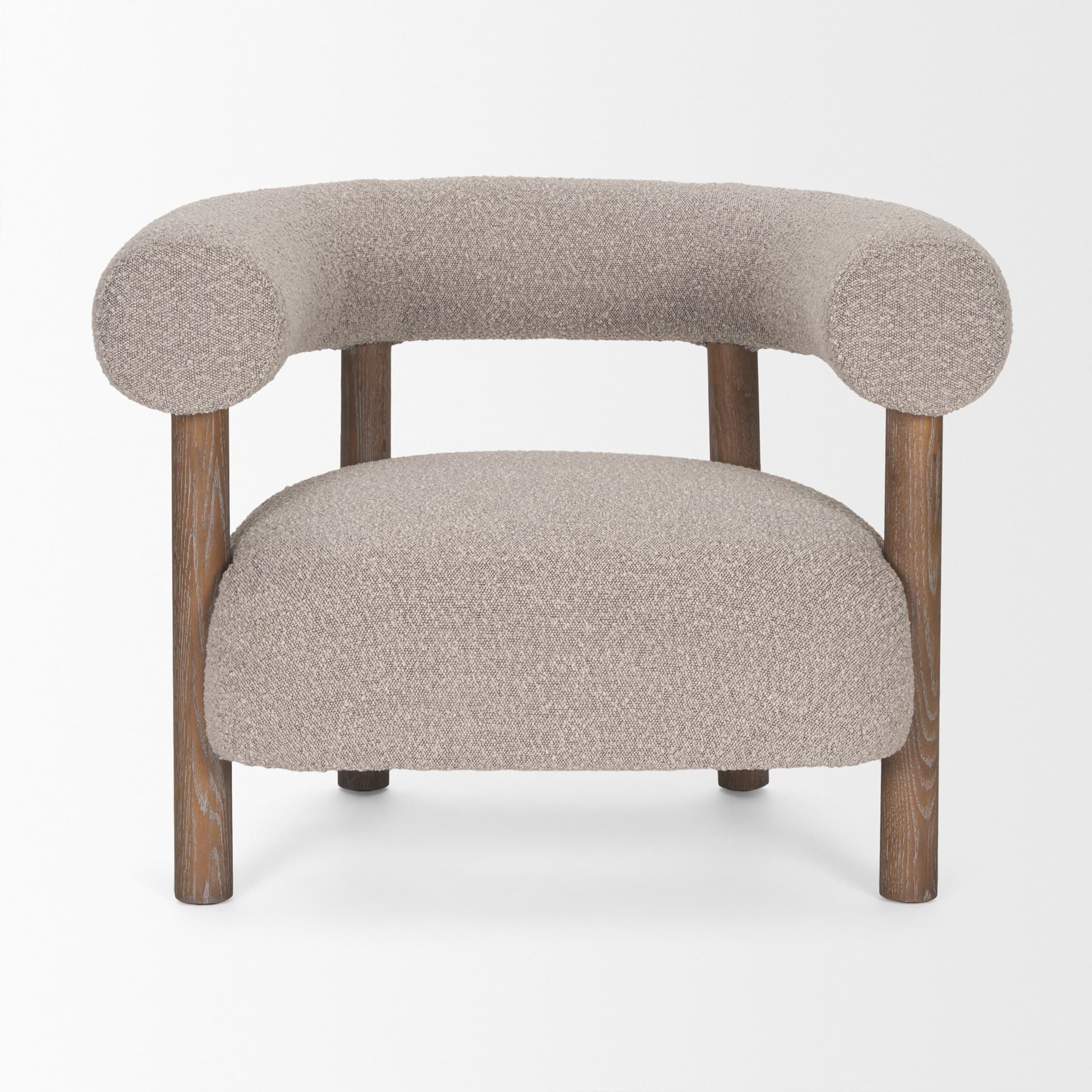 Gianna Open Back Medium Brown Wood w/ Taupe Boucle Fabric Accent Chair — product photograph