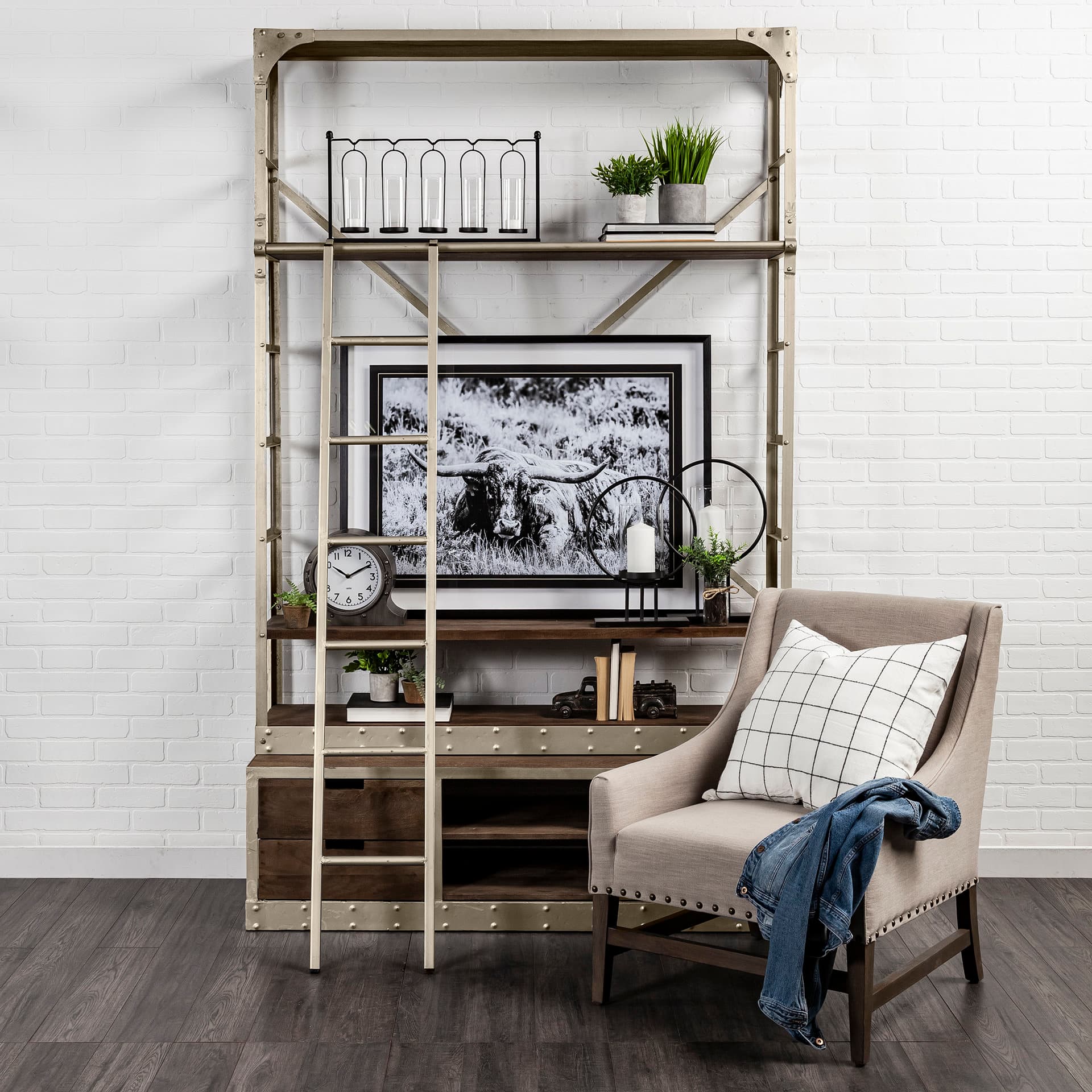 Kensington Beige Linen Fabric and Wood Accent Chair — product photograph
