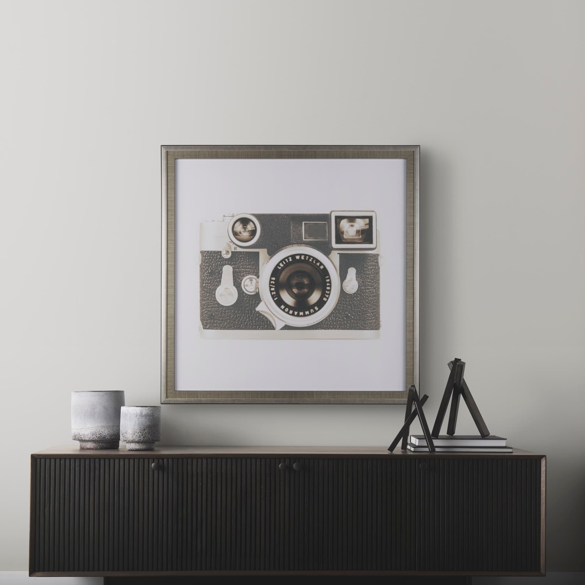 Retro Camera II by Mercana Studio a Hand Embellished Textured Framed Photo Art Print Matted under Gl — in a styled room