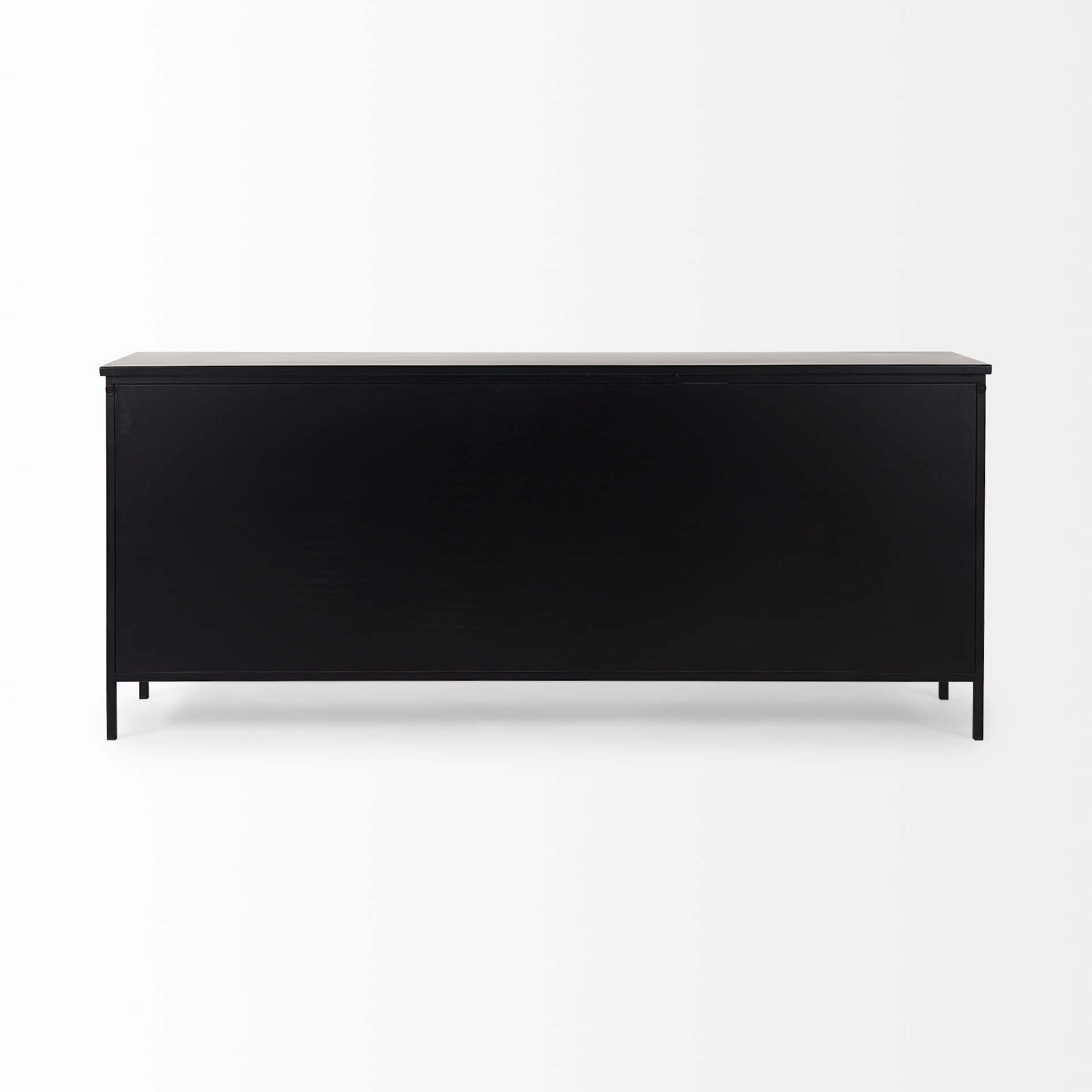 Aurelia 79.0L x 16.0W x 33.0H Black and White Metal Four Door Glass Cabinet — product photograph