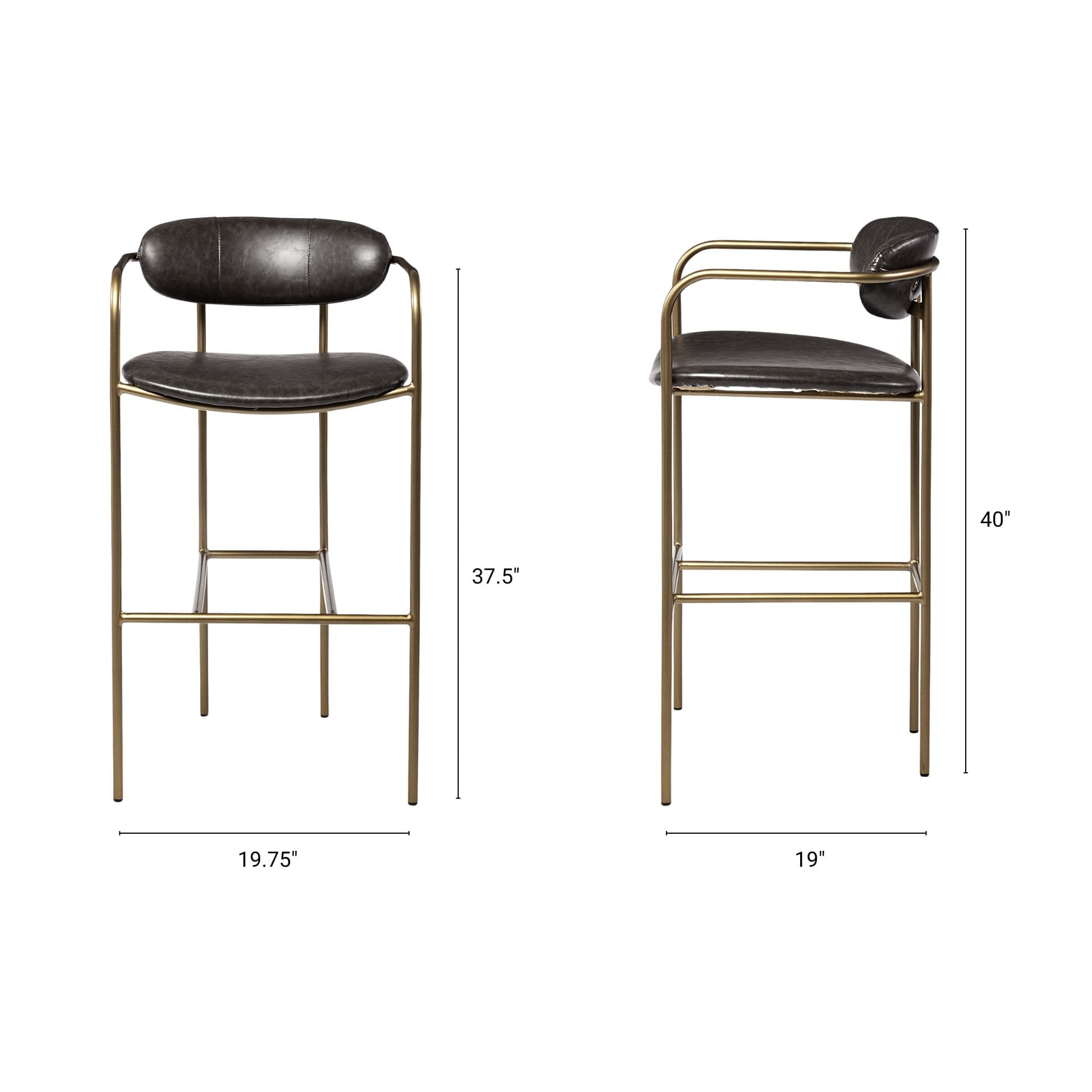 Parker Backless 40in Seat Bar Stool | Brown Faux Leather w/ Gold Metal — product photograph