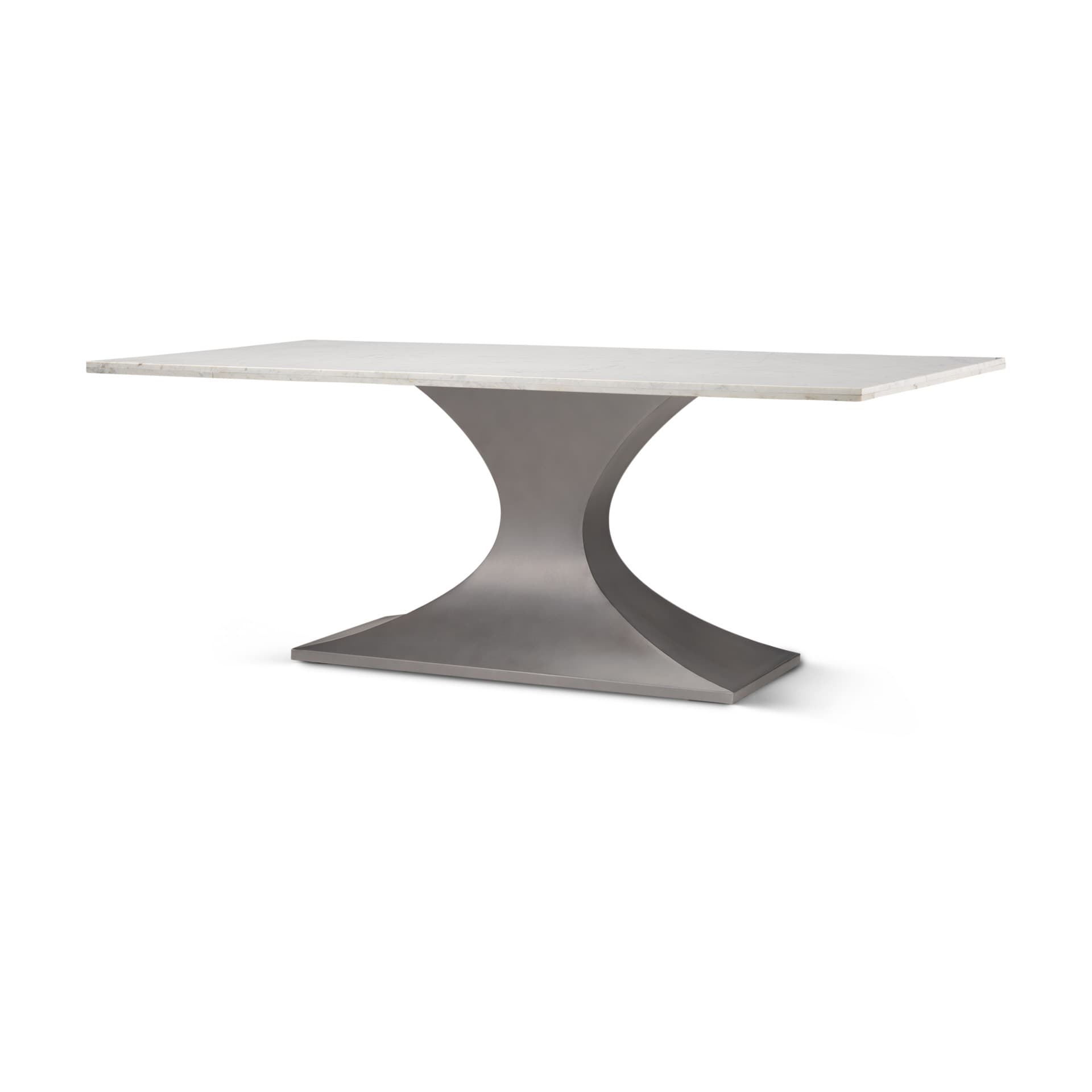 Maxton 79"L x 39"W Rectangular Pedestal Dining Table | White Marble & Gunmetal Metal | Seats 8 — product photograph