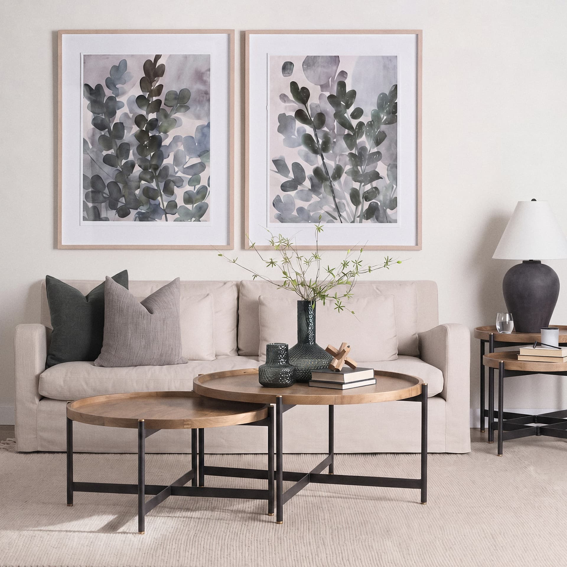 Marquisa 42" Round Medium Brown Wood W/Black Metal Large Coffee Table — product photograph