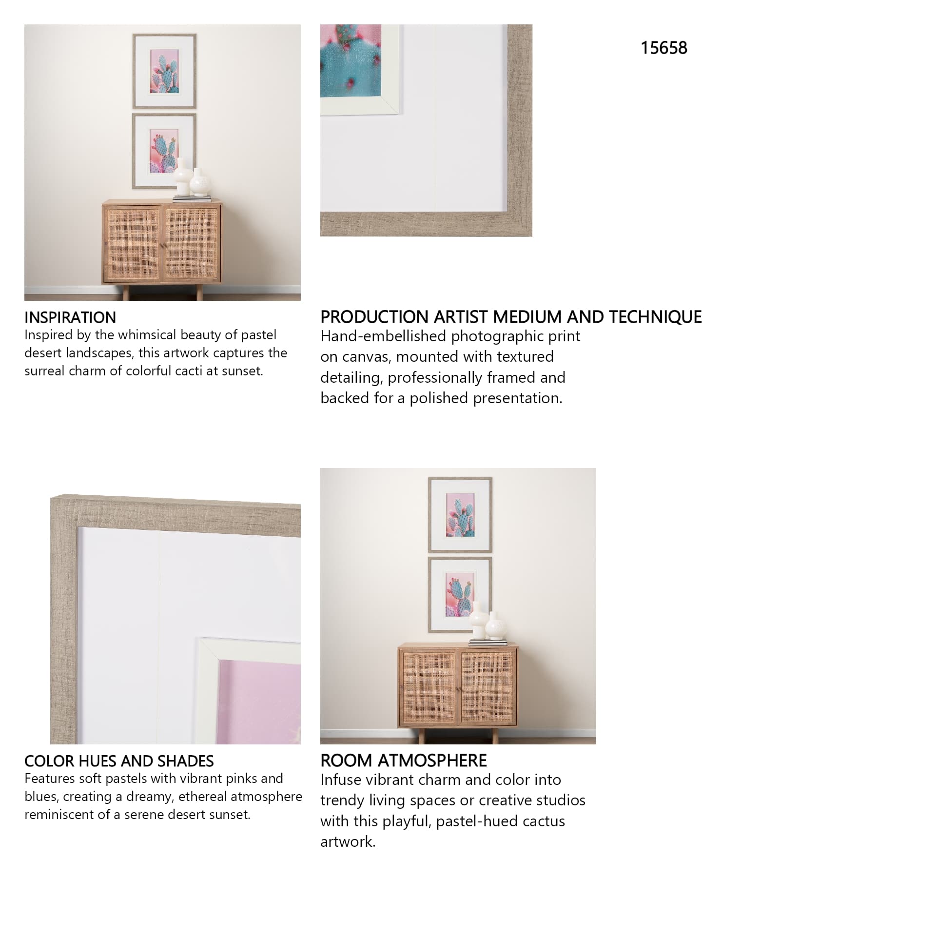 Blush Botanicals - Prickles by Philippe Hugonnard a Hand Embellished Framed Photo Art Print Matted u — in a styled room