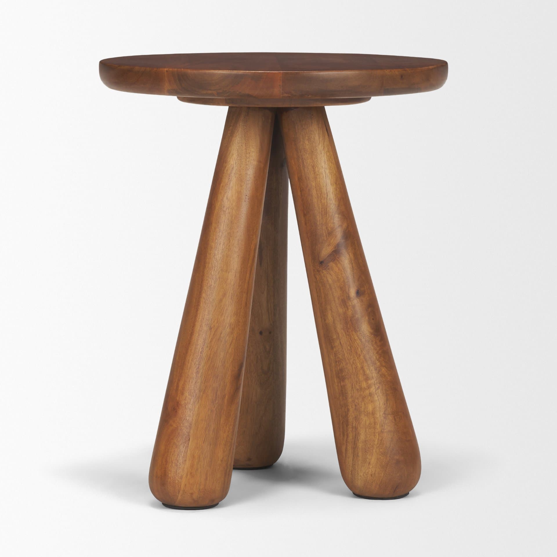 Mora Medium Brown Wood 3-Legged Accent Table — product photograph