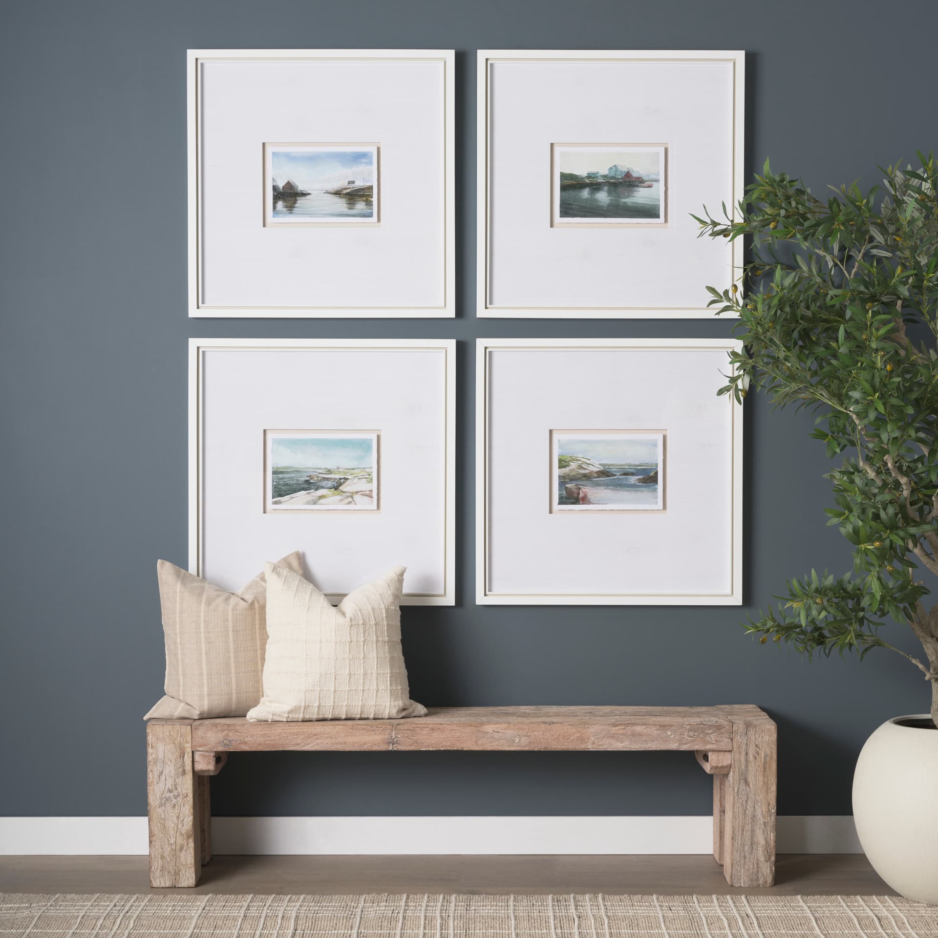 McArthur Whitewash Reclaimed Wood Bench — in a styled room
