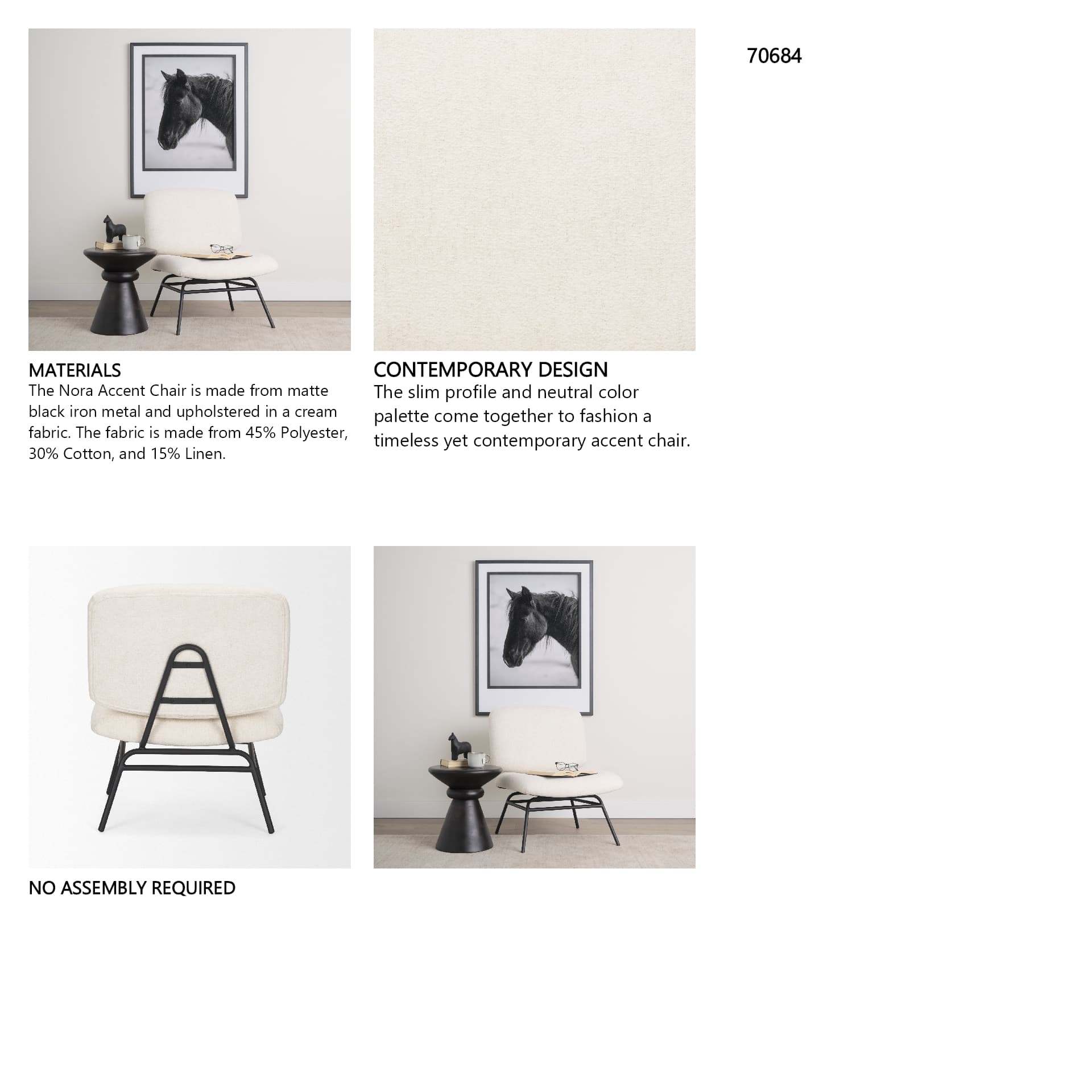 Nora Cream Fabric w/ Matte Black Metal Legs Accent Chair — in a styled room