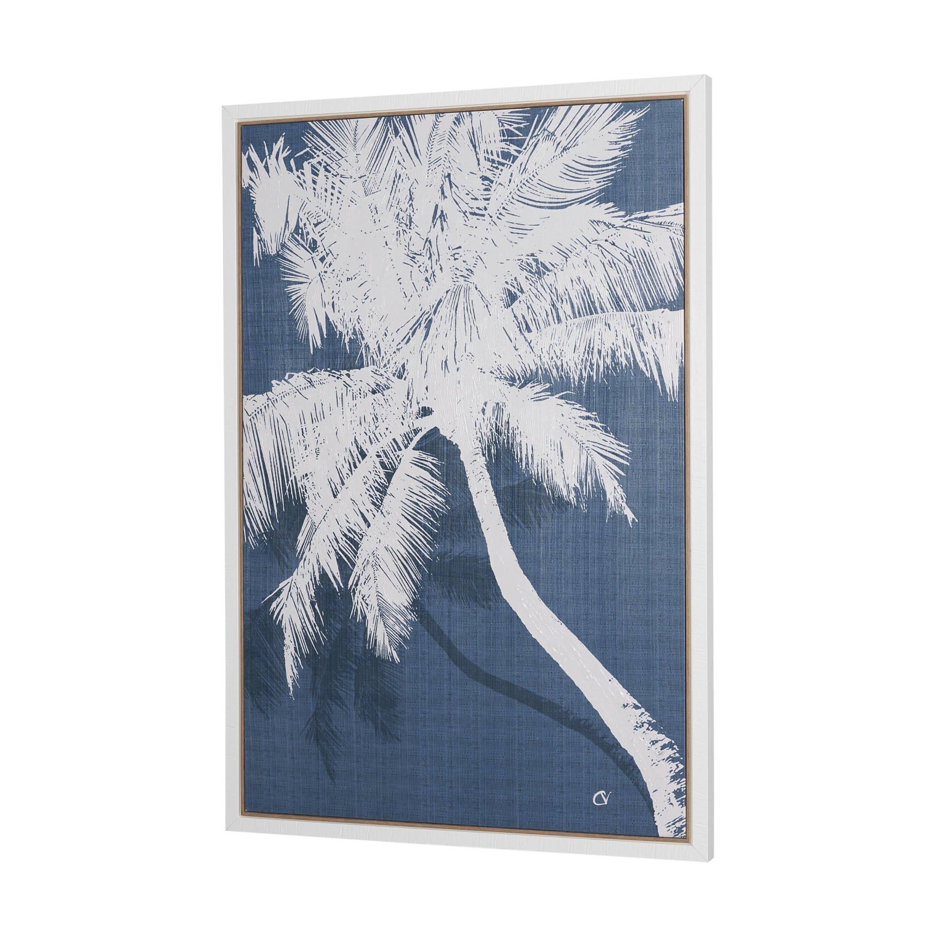 Palm Shadow I (Blue) by Mercana Studio Hand-Embellished Textured Framed Canvas Artwork — product photograph