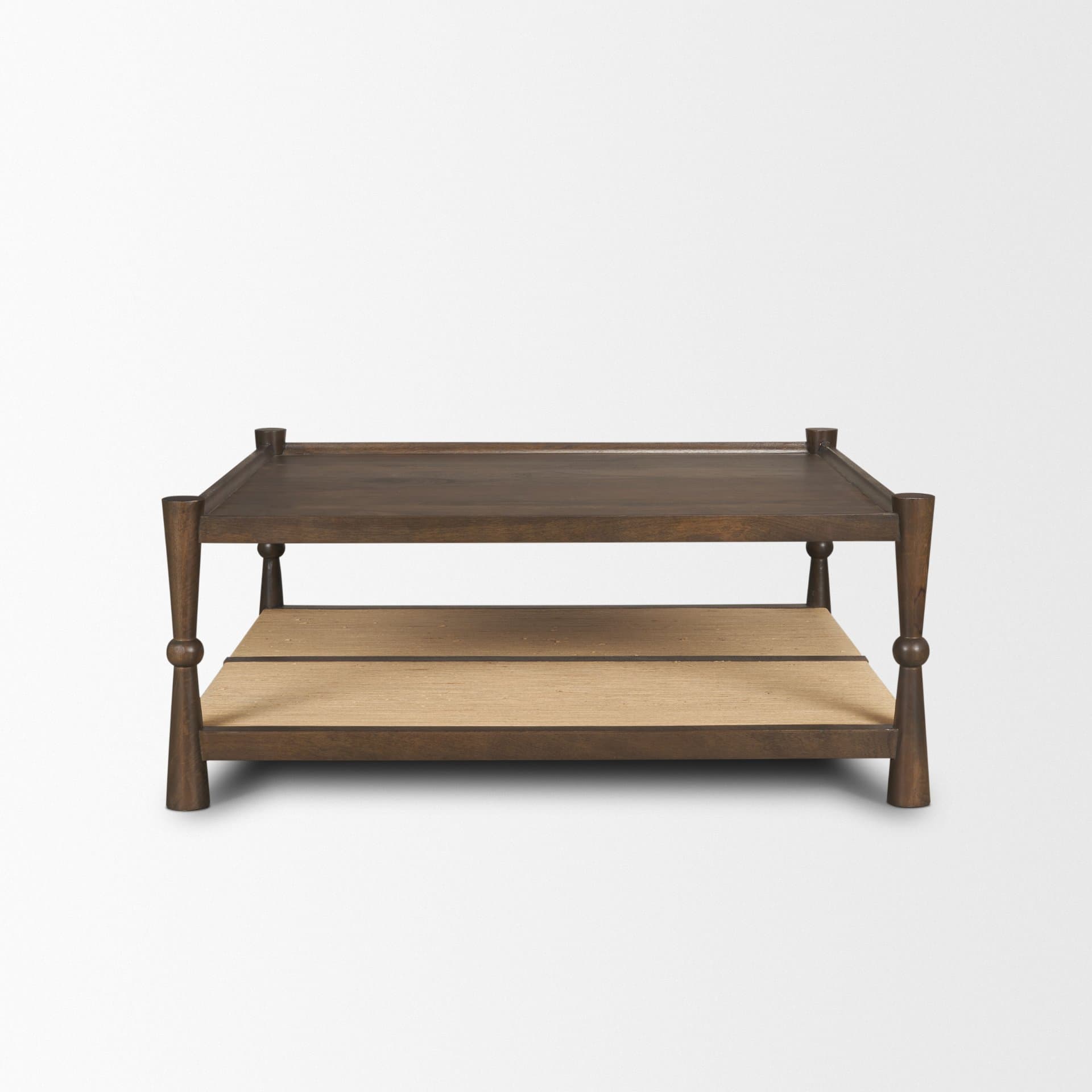 Bondi 42" Dark Brown Wood w/ Paper Rope Shelf Square Coffee Table — product photograph