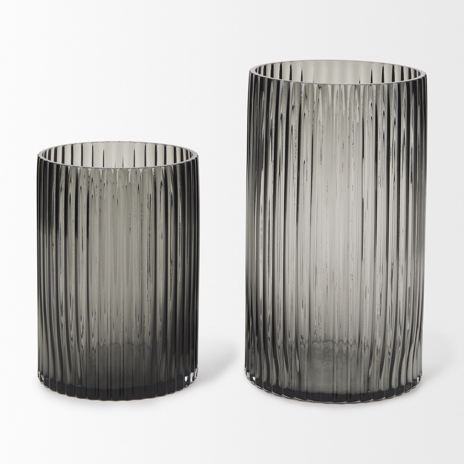 Dawn 8" Ribbed Smoke Gray Glass Vase — product photograph
