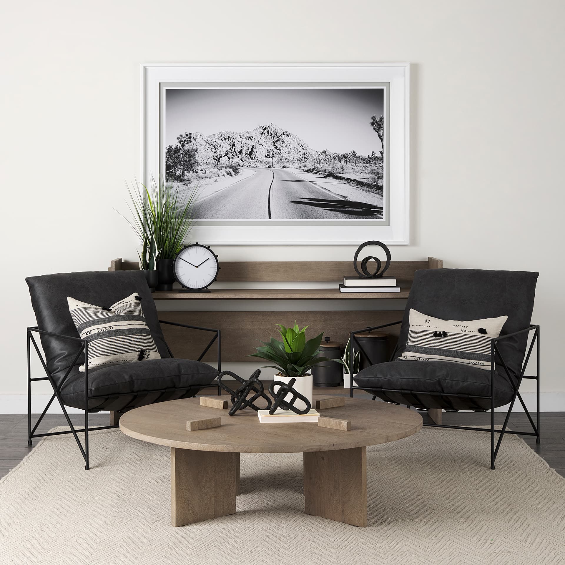 Thalia 13x21 Black and Beige Fabric Striped w/Fringe Pillow Cover w/Down Filler — product photograph