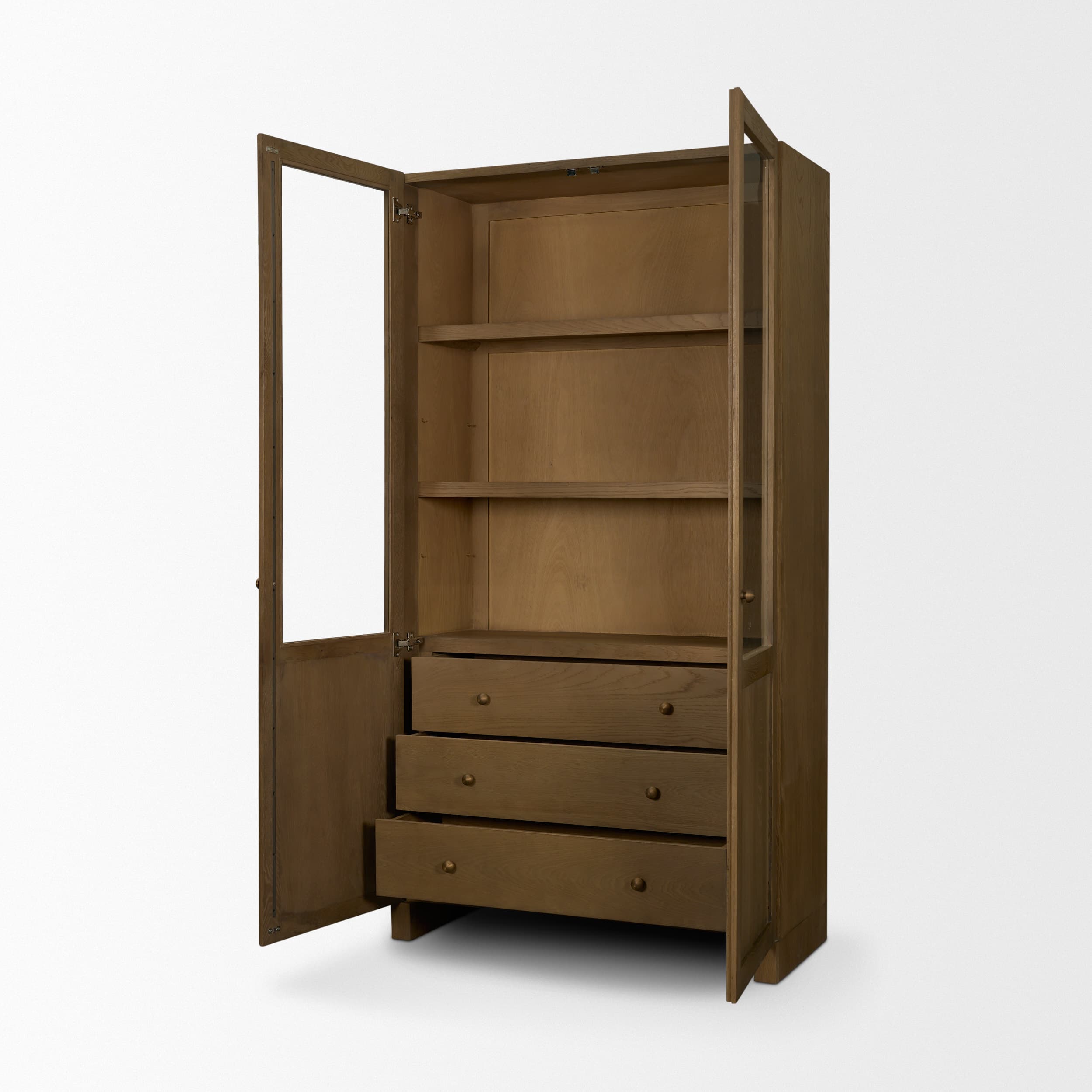 Henry Dark & Light Brown Oak Wood w/ Glass Doors Curio Cabinet — product photograph