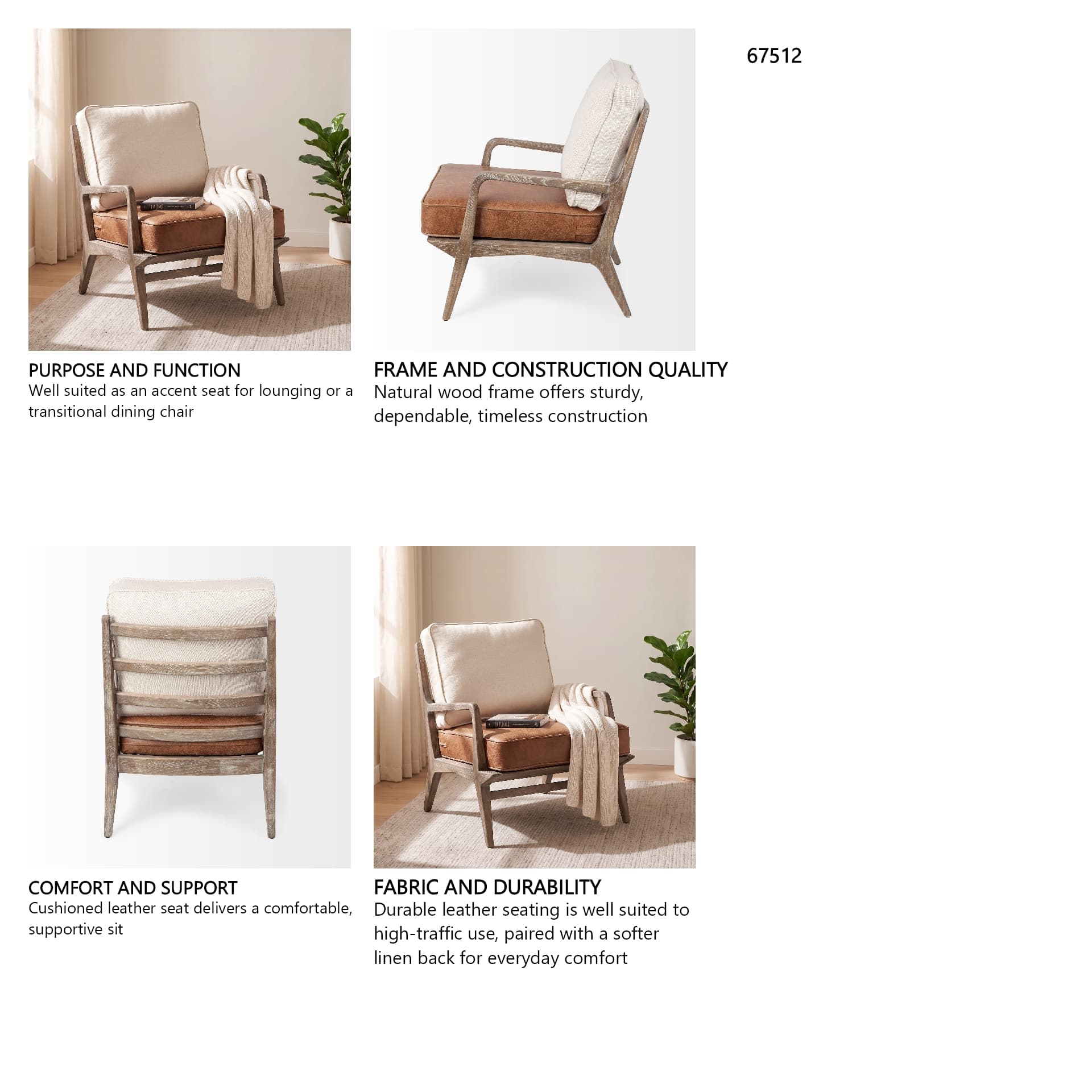 Harman II Cream Fabric and Brown Leather Seat Accent Chair — in a styled room