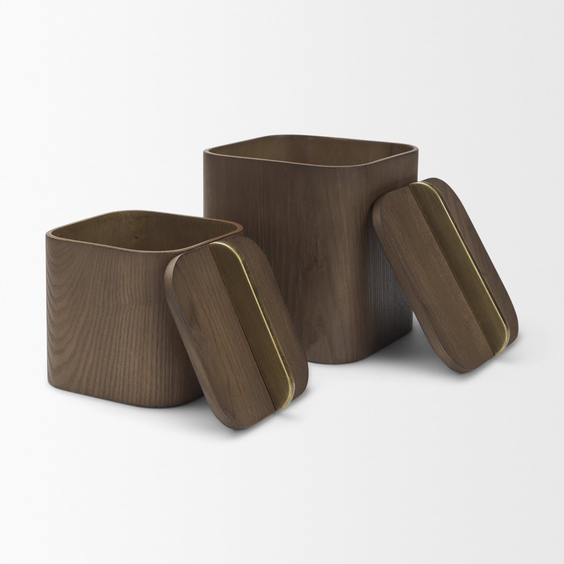 Benton Brown Wood w/ Brass Handle Decorative Box Set — product photograph
