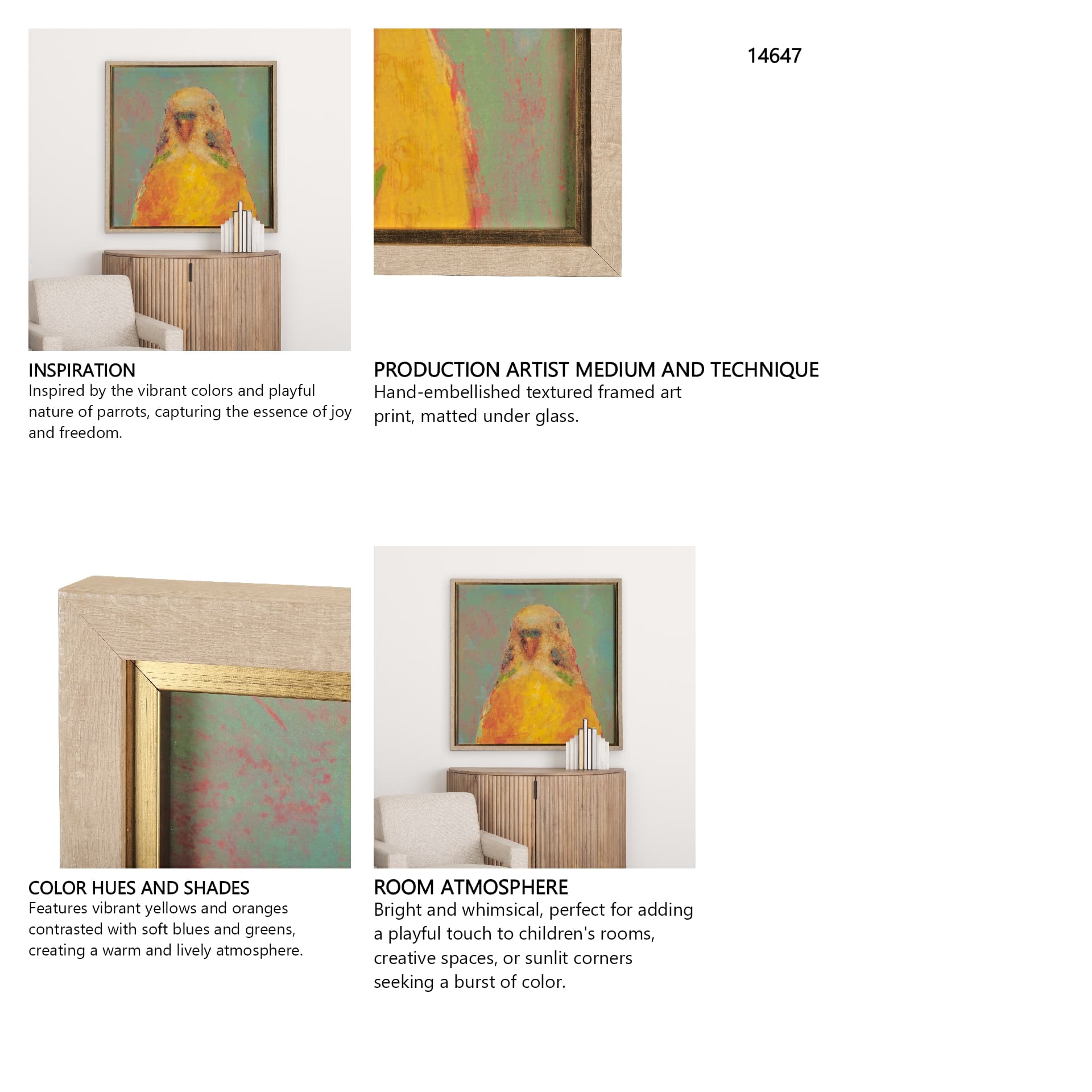 Pop Birds - Flit by Mercana Studio a Hand Embellished Textured Framed Art Print Matted under Glass — in a styled room