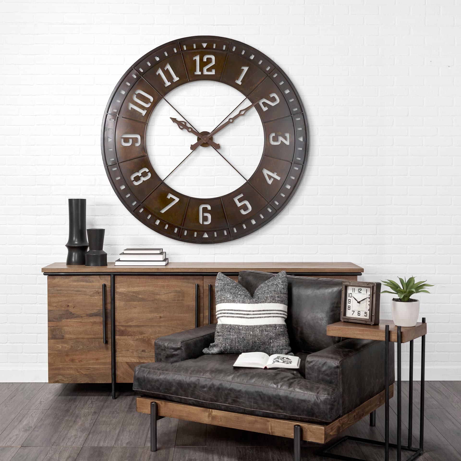 Newcastle 56.5" Giant Oversize Industrial Wall Clock — in a styled room