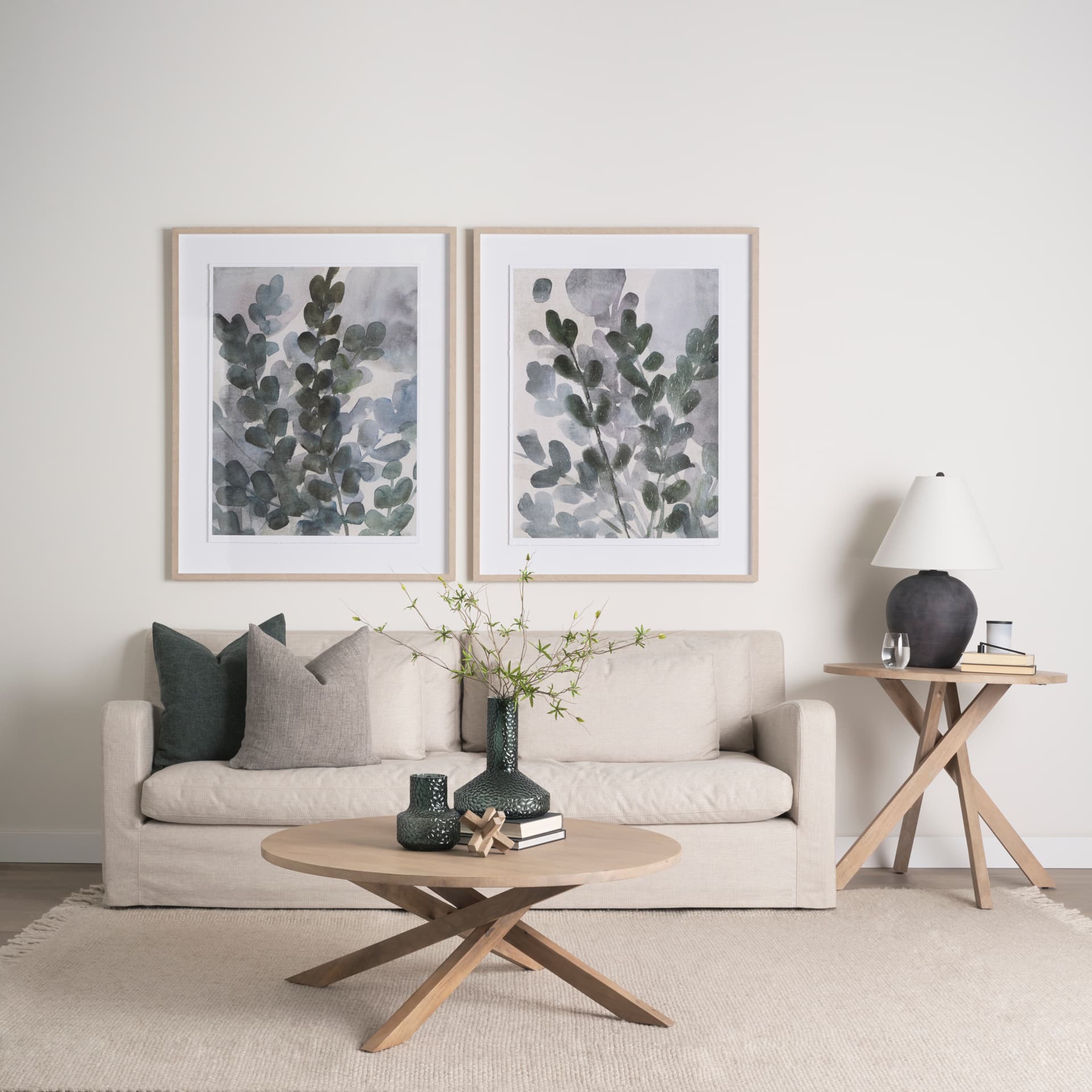 Denly II 92.5W Beige Slipcover Three Seater Sofa — in a styled room