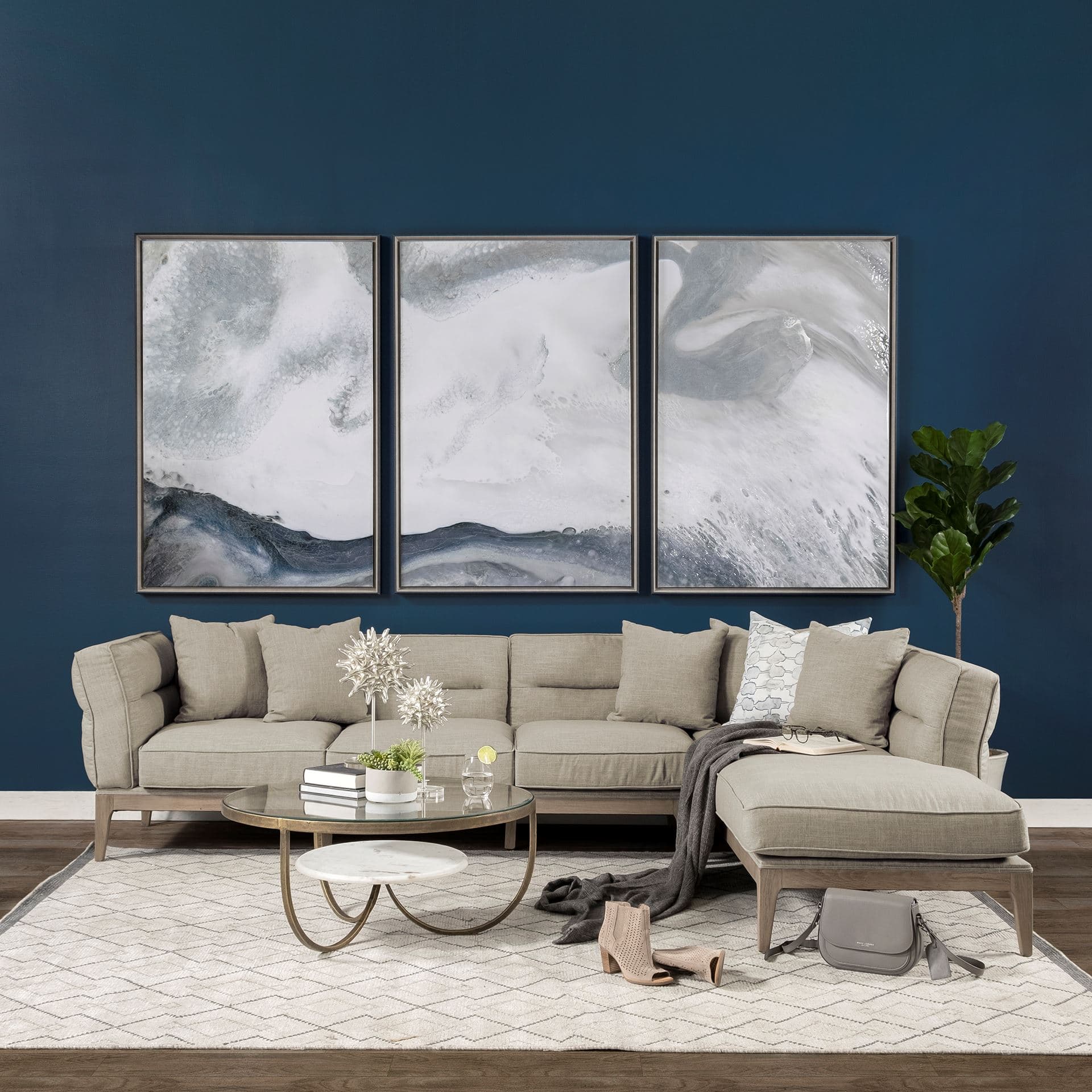 Denali III Beige Upholstered Wooden Frame Sectional — in a styled room