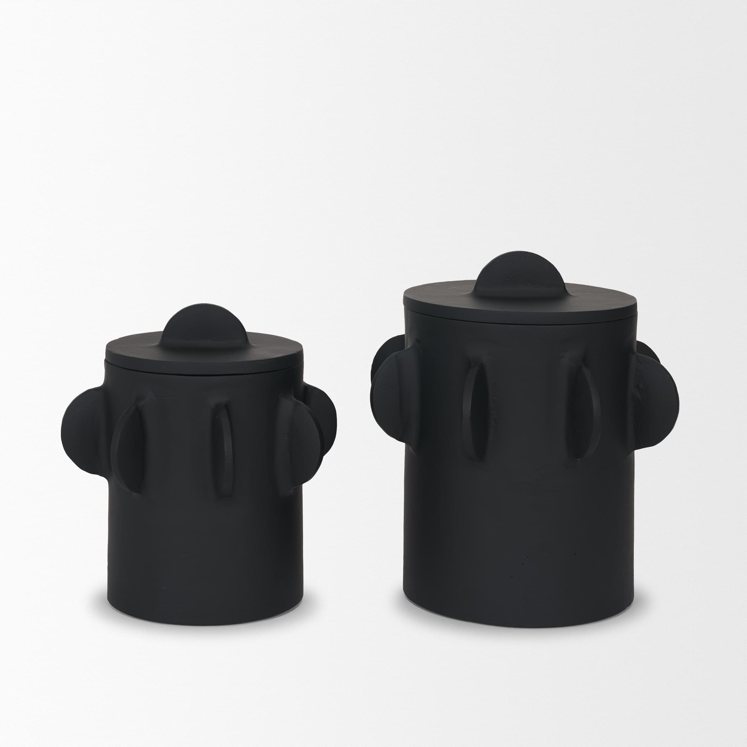 Deacon Small Matte Black Metal Canister with Sculptural Handles — product photograph