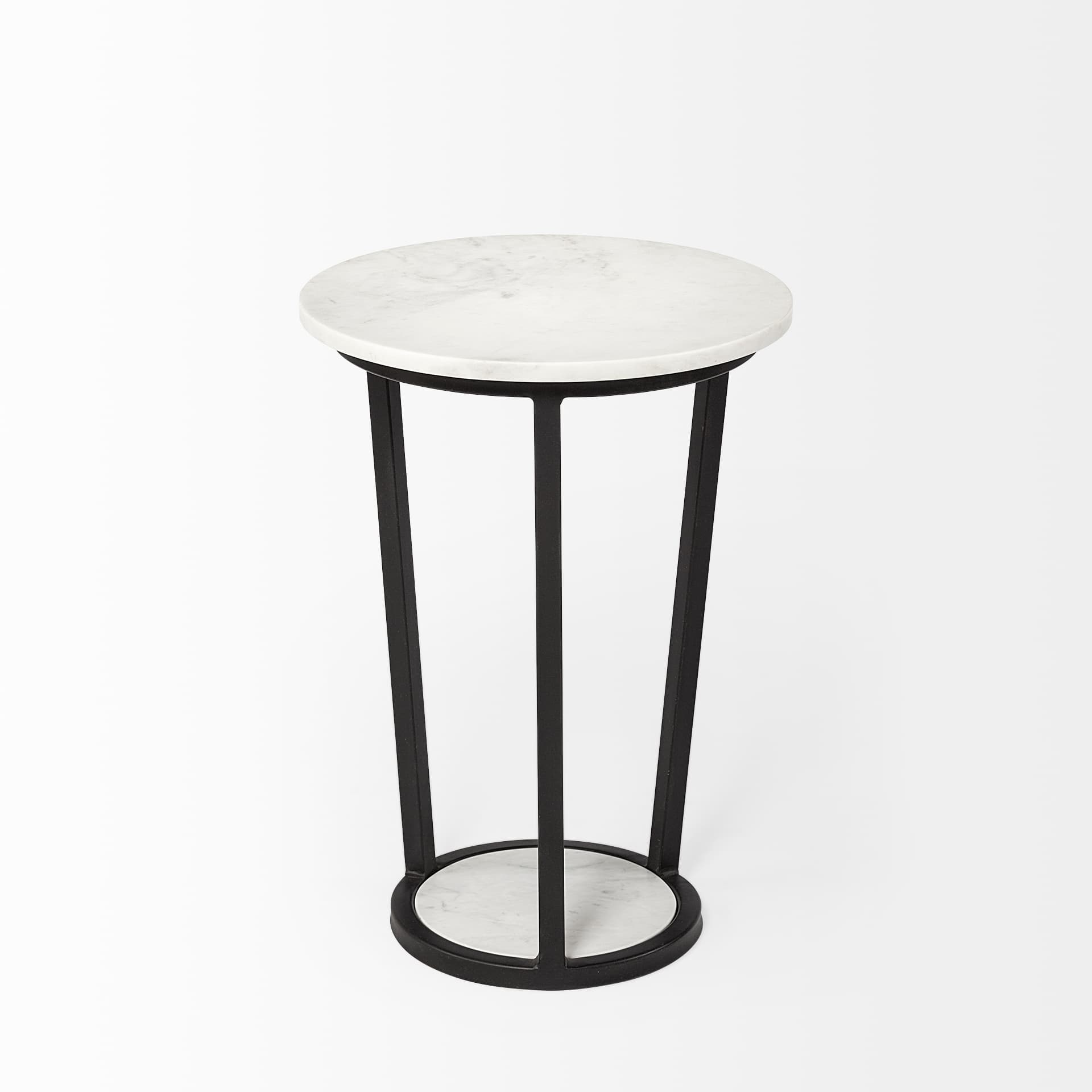Bombola I (Small) 15L x 15W White Round Marble Top W/Black Metal Frame Accent Table — product photograph