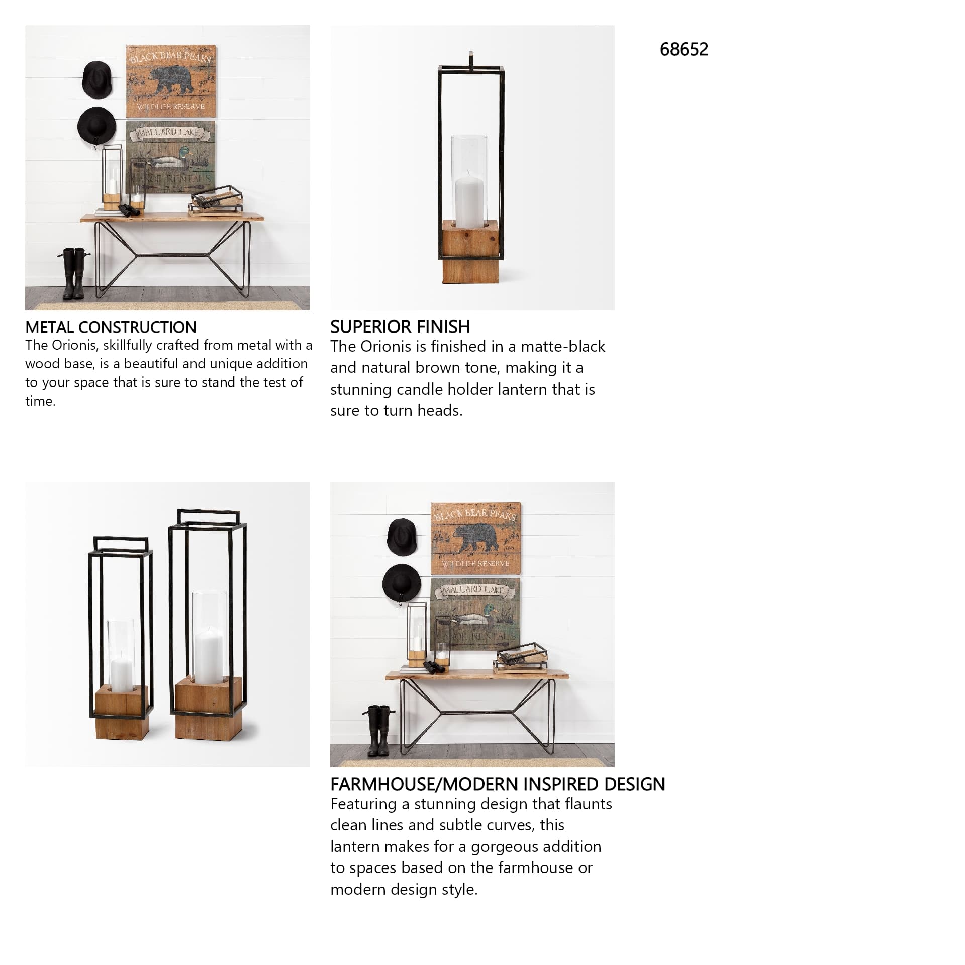 Orionis Large Wood w/ Black Metal Lantern Candle Holder — in a styled room
