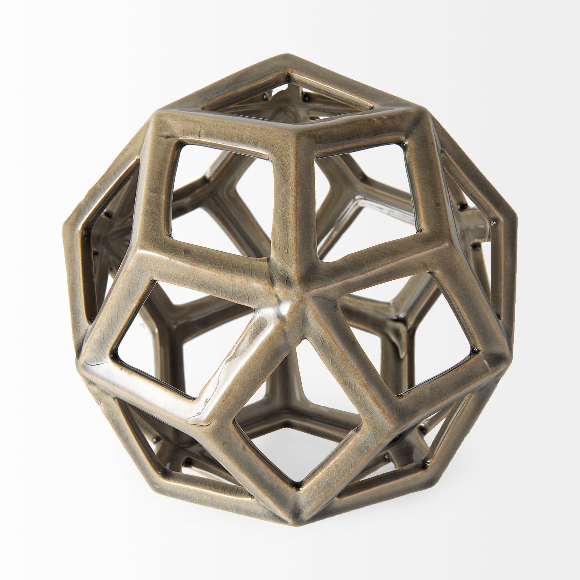 Geom 7.1L x 7.1W x 7.1H Tan Ceramic Geometric Object — product photograph