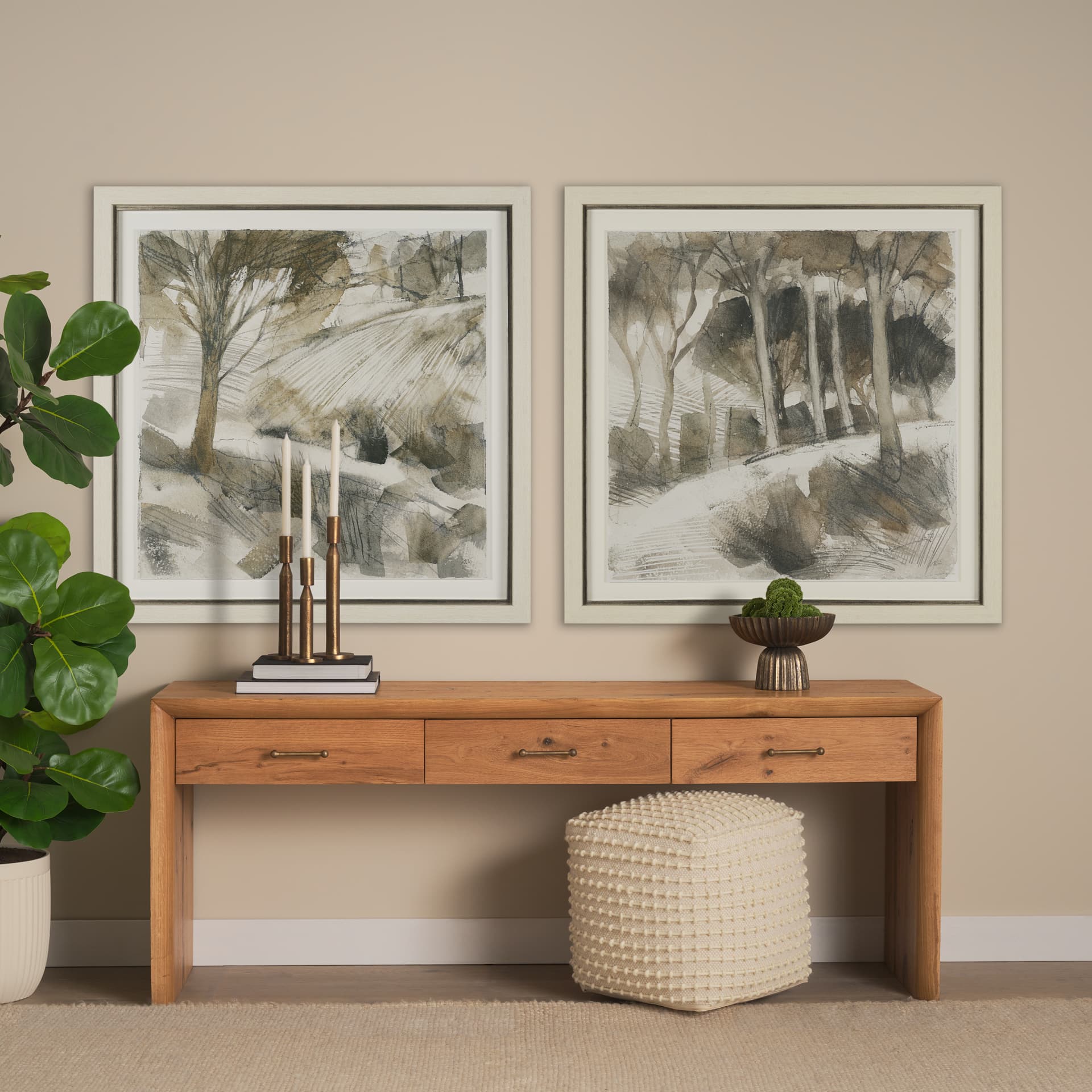 Deer Trail I by Mercana Studio Hand Embelished Textured Framed Artwork Matted under Glass — in a styled room