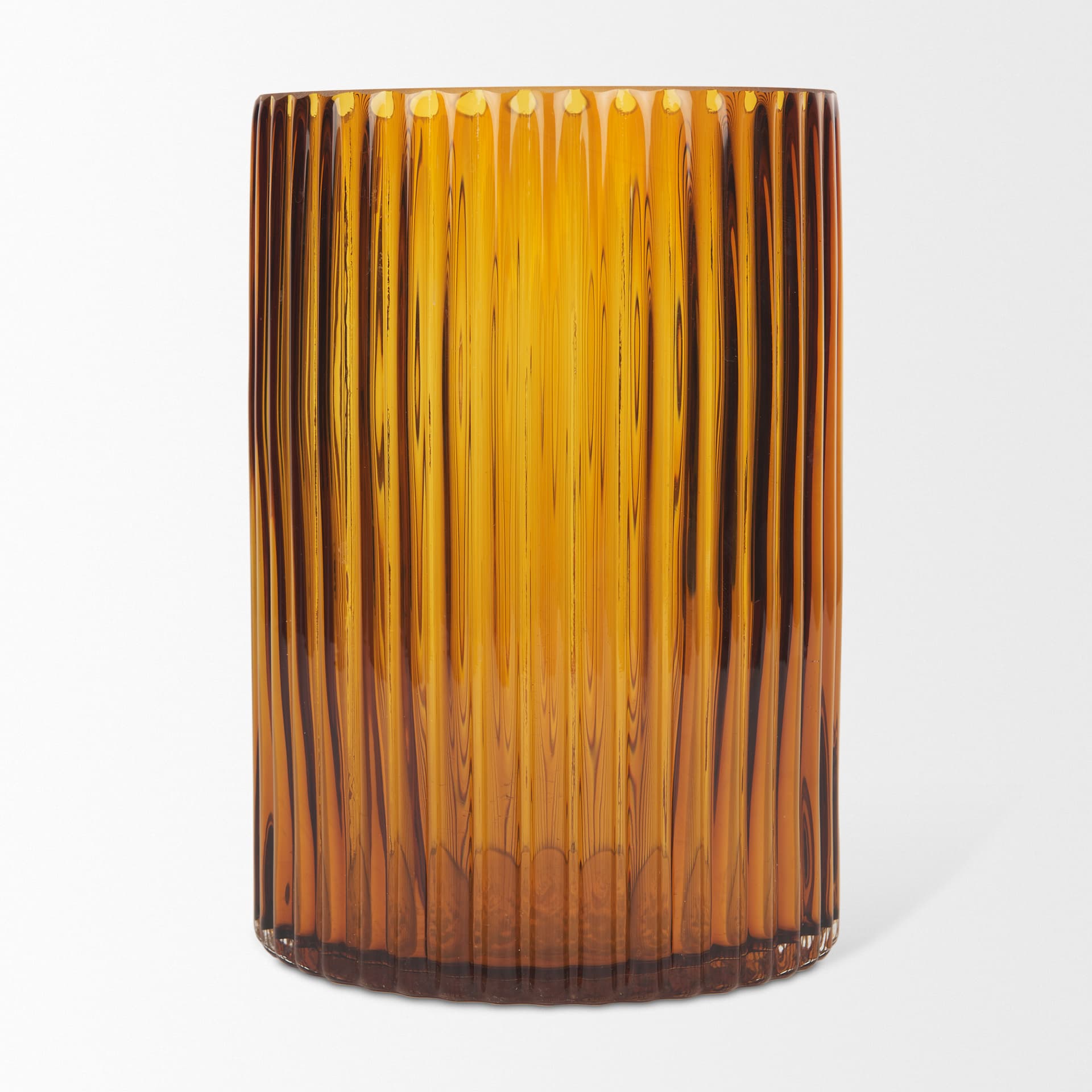 Dawn 8" Ribbed Amber Glass Vase — product photograph