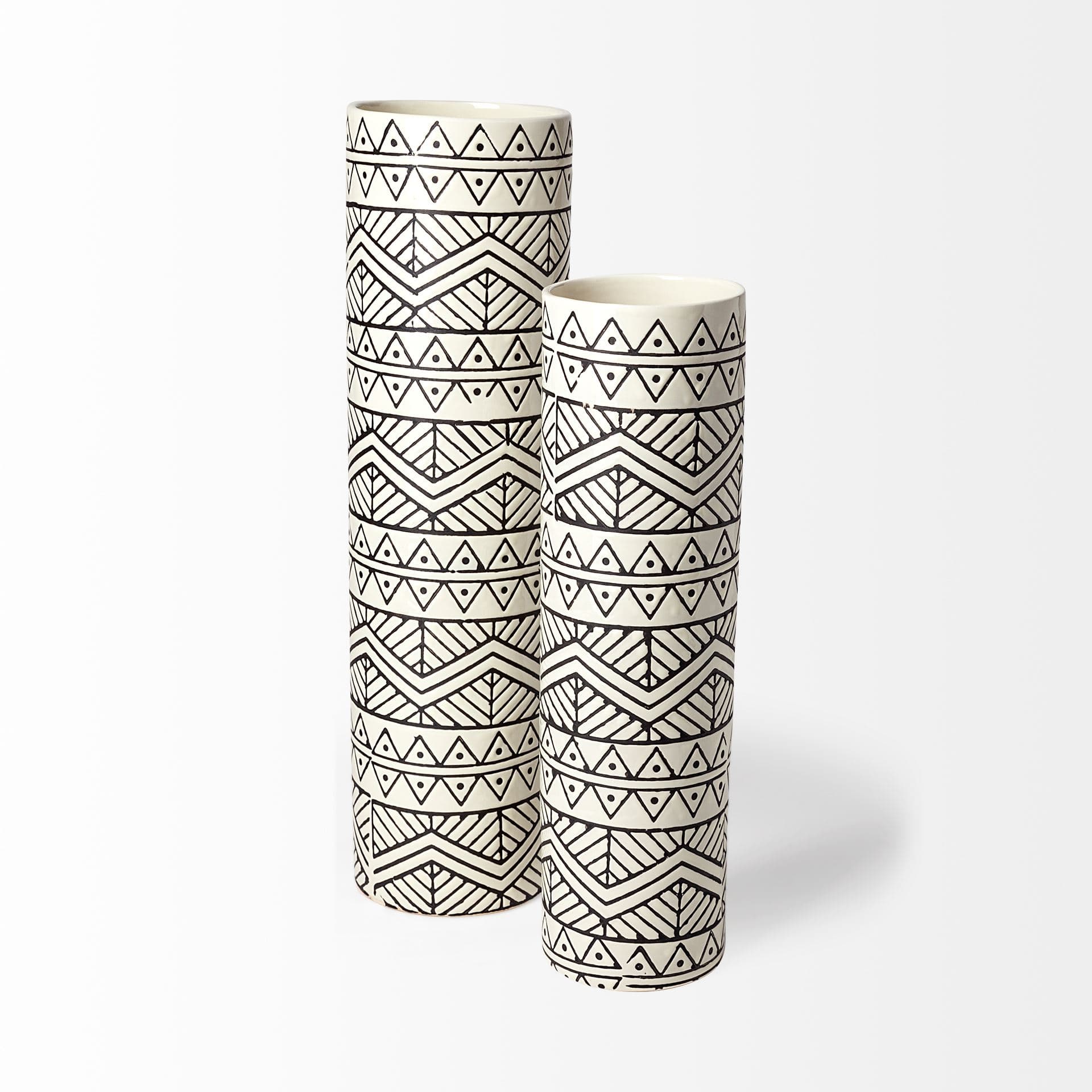 Uhura I Small Cream Black Patterned Cylindrical Vase — product photograph