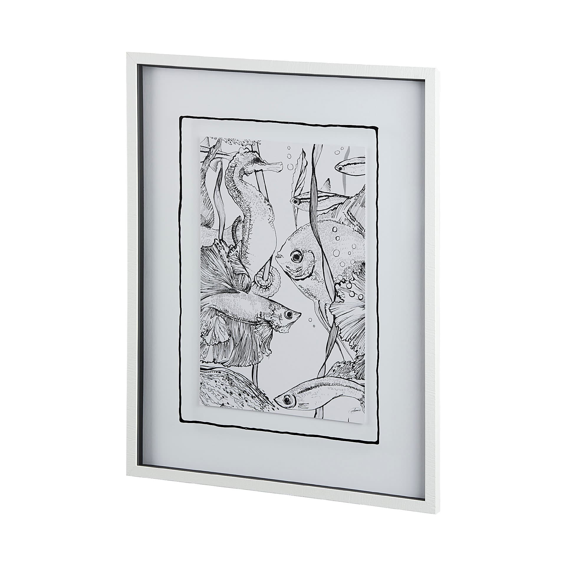 Fish White by Mercana Studio a Hand Embellished Textured Framed Art Print Matted under Glass — product photograph