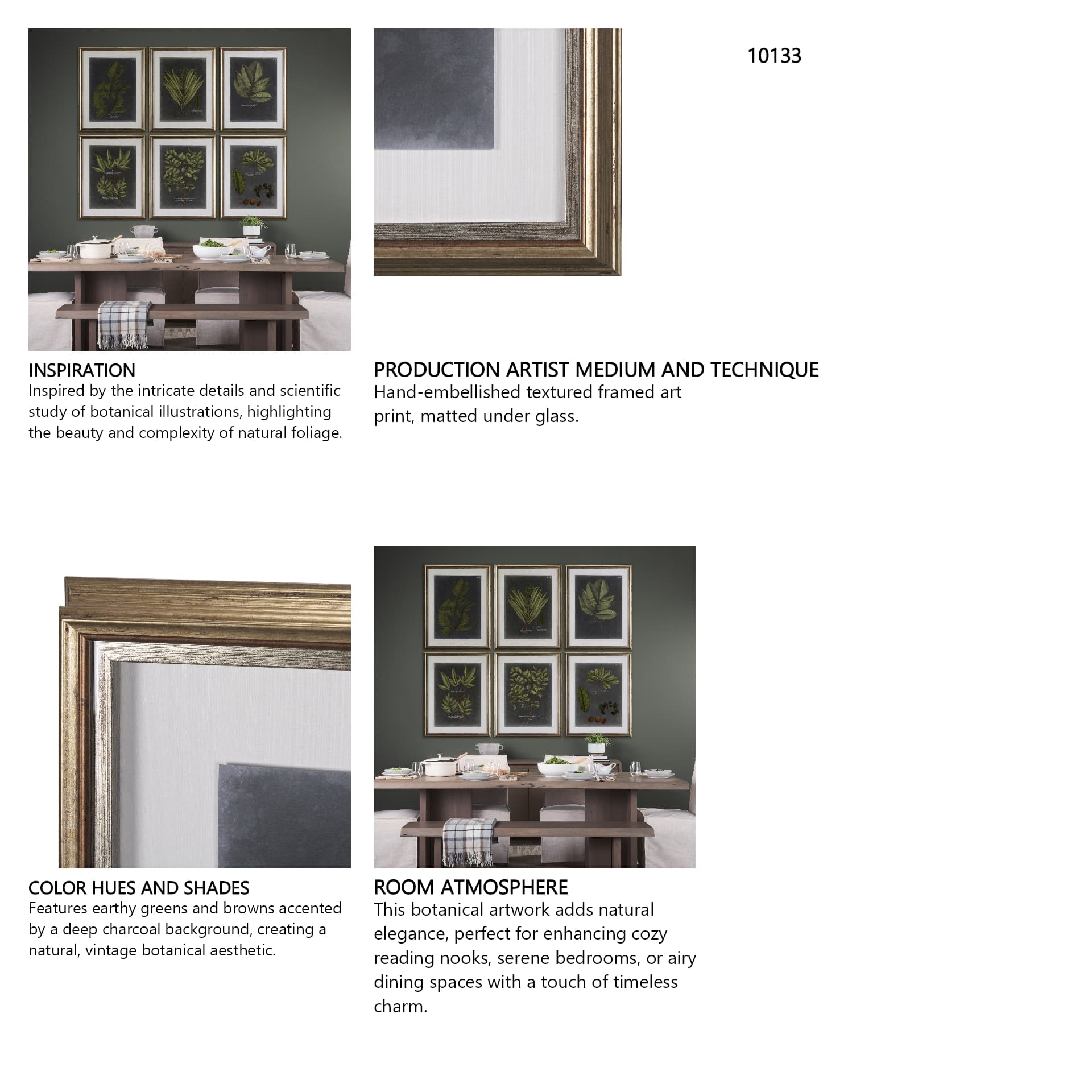 Foliage Dramatique II by Vision Studio Hand Embellished Textured Framed Art Print Matted under Glass — in a styled room