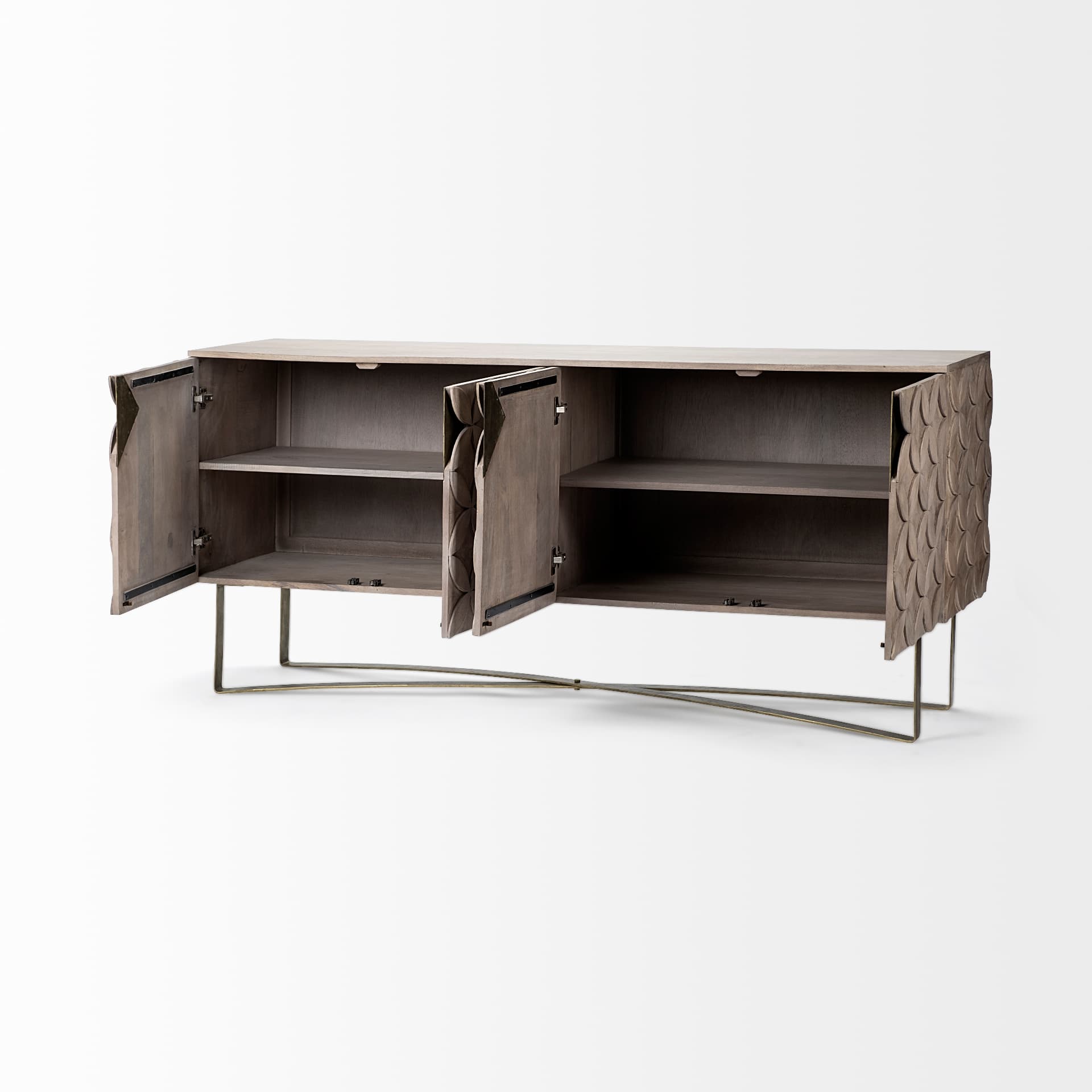 Excelsior I (72x18.3) Solid Wood Gold Metal Base 4 Cabinet Door SideBoard — product photograph