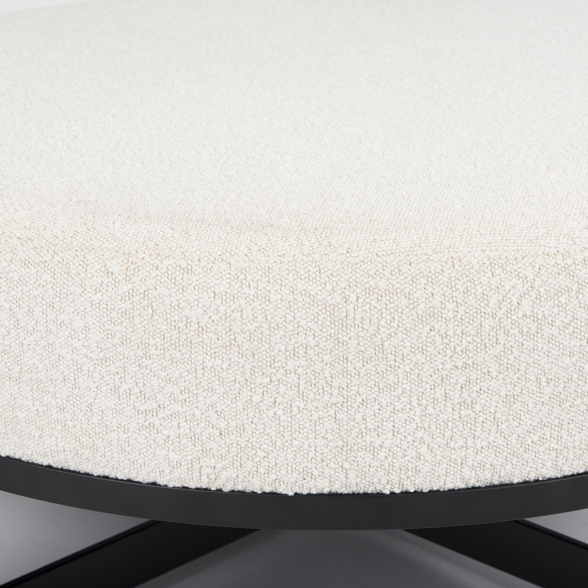 Amelia 35.8L x 35.8W x 17.5H Cream Boucle W/Black Metal Upholstered Ottoman — product photograph