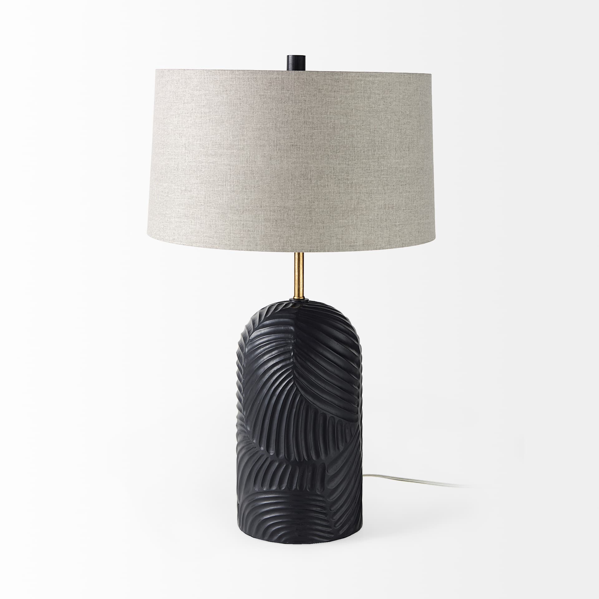 Quinn 18.0L x 18.0W x 28.8H Navy Base W/Beige Fabric Shade Table Lamp — product photograph