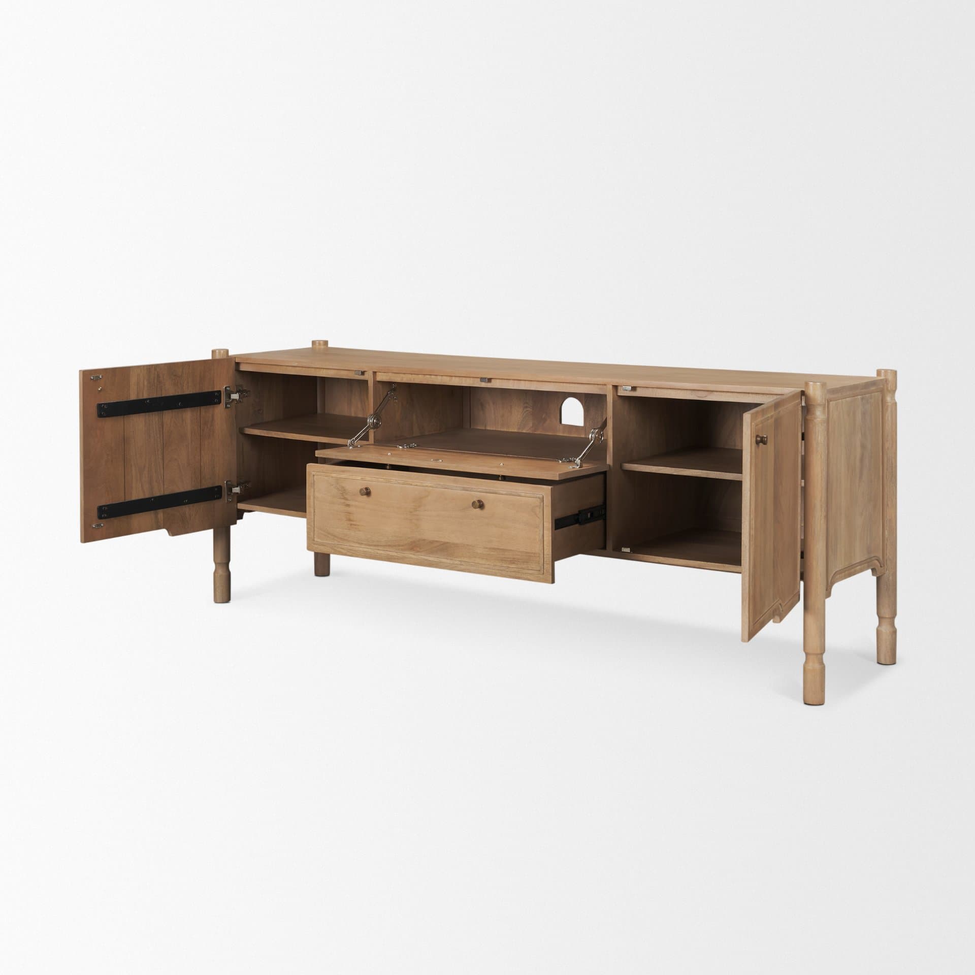 Phil Light Brown Wood 2 Door 1 Drawer w/ Pull Down Media Console — product photograph